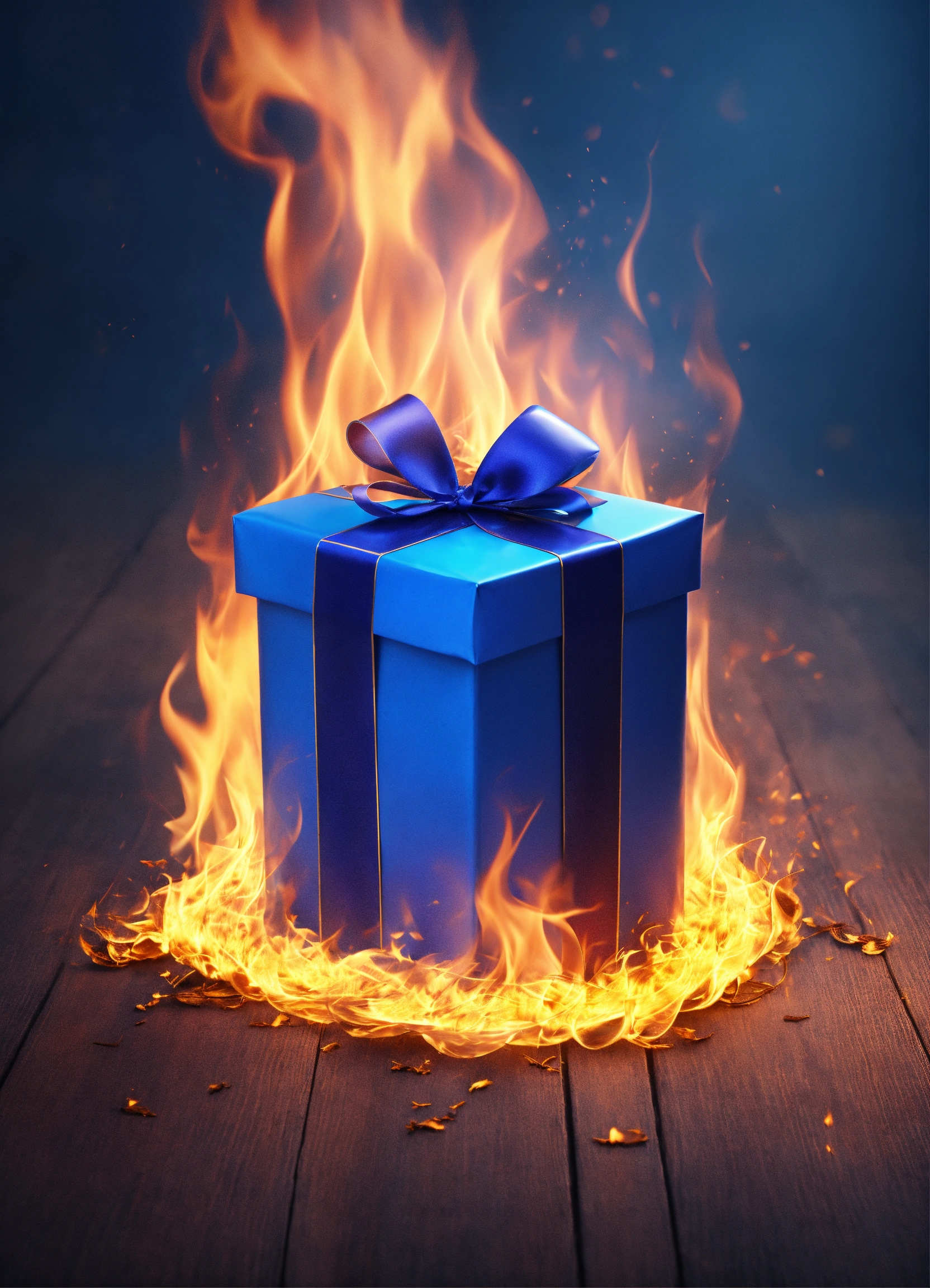 Lexica - Blue Gift with fire realistic
