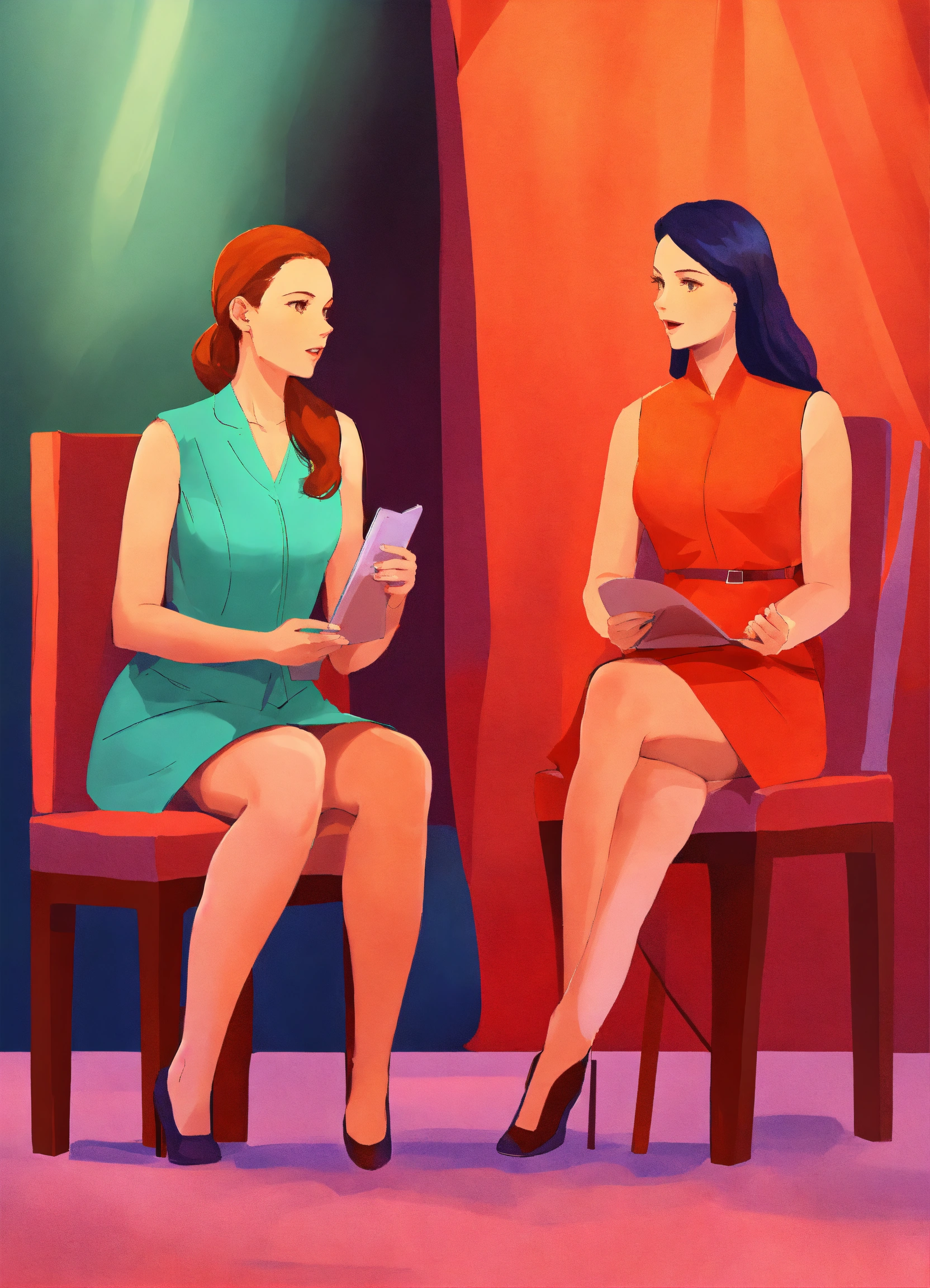 Lexica - Two girls on stage talk about the training. Slavic appearance ...