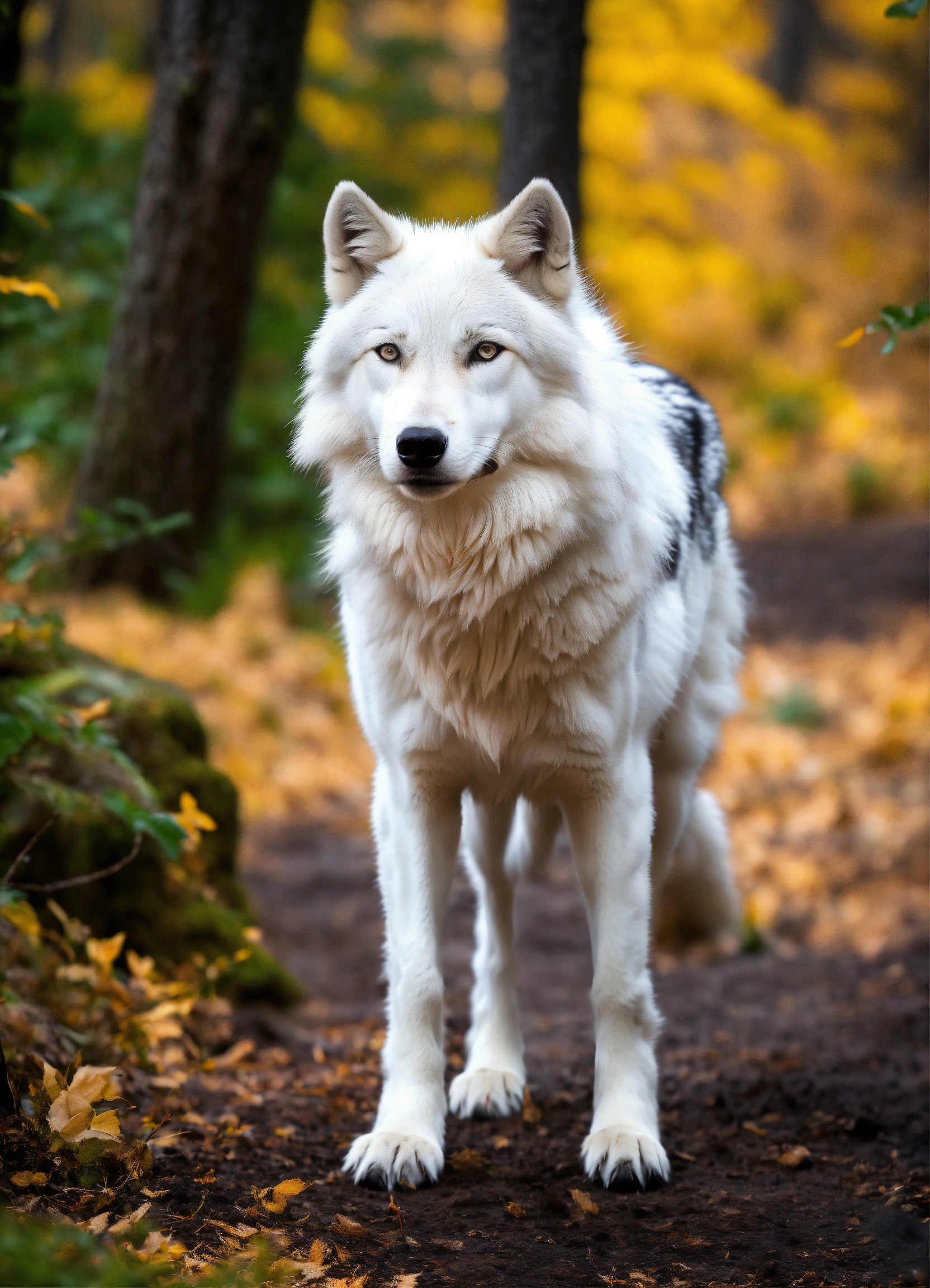 Lexica - A white wolf with a black spot on its chest, spreading out in ...