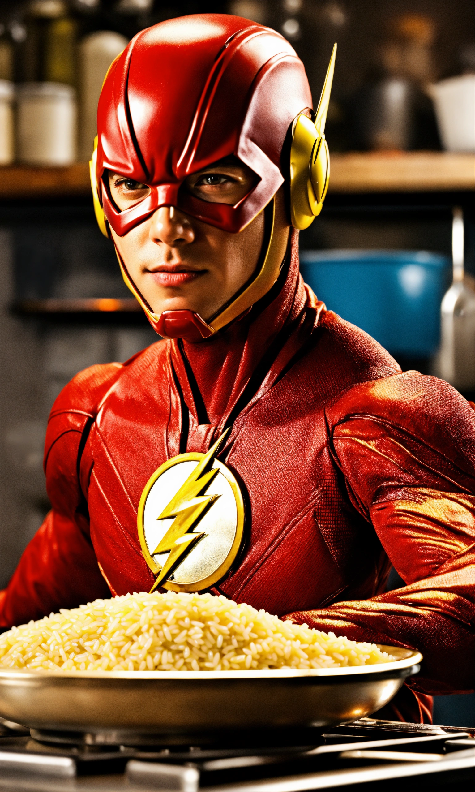 Lexica - Realistic, the flash becomes a chef, coocking rice in the ...