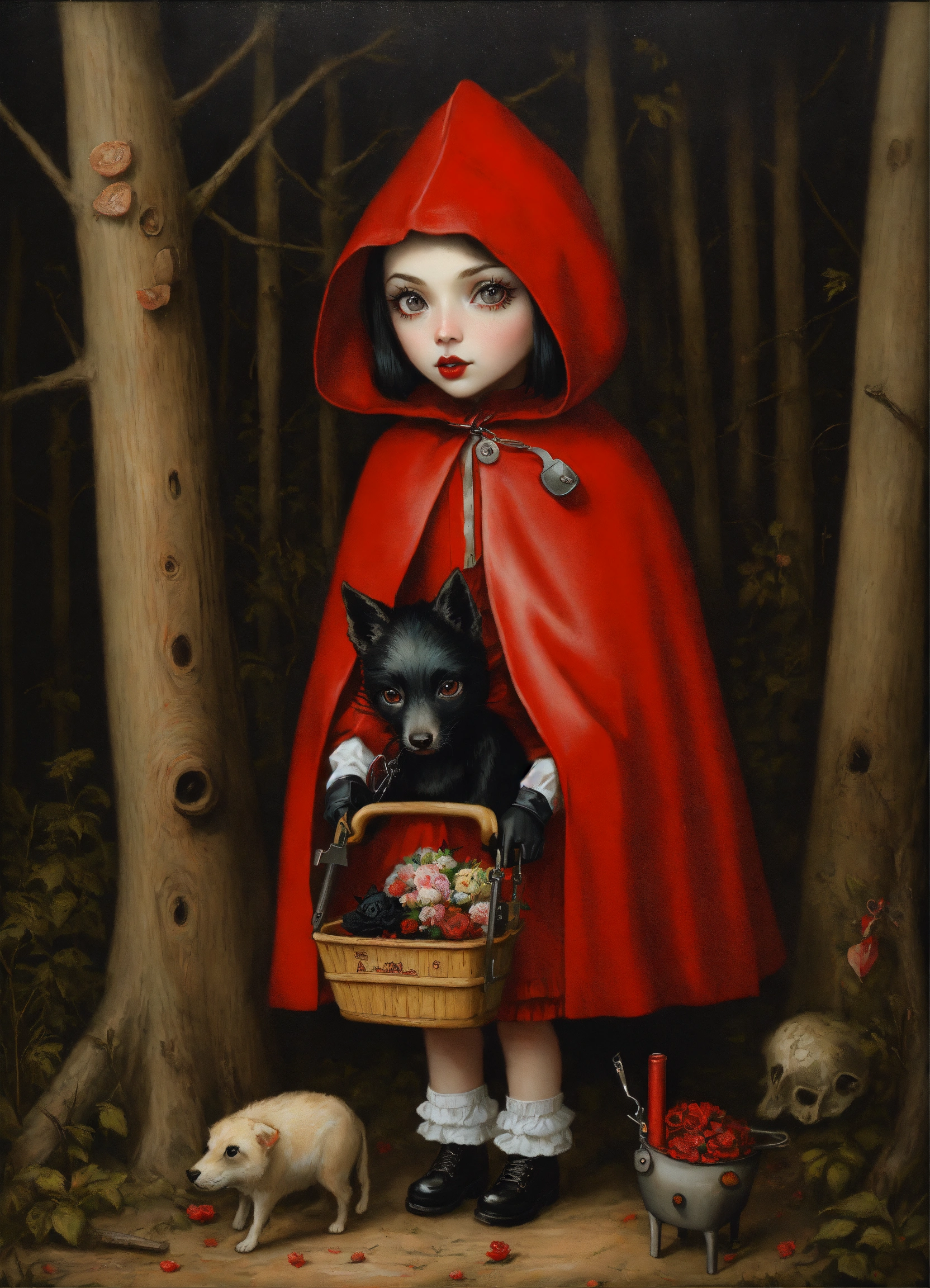 Lexica - Little Red Riding Hood with chainsaw covered in