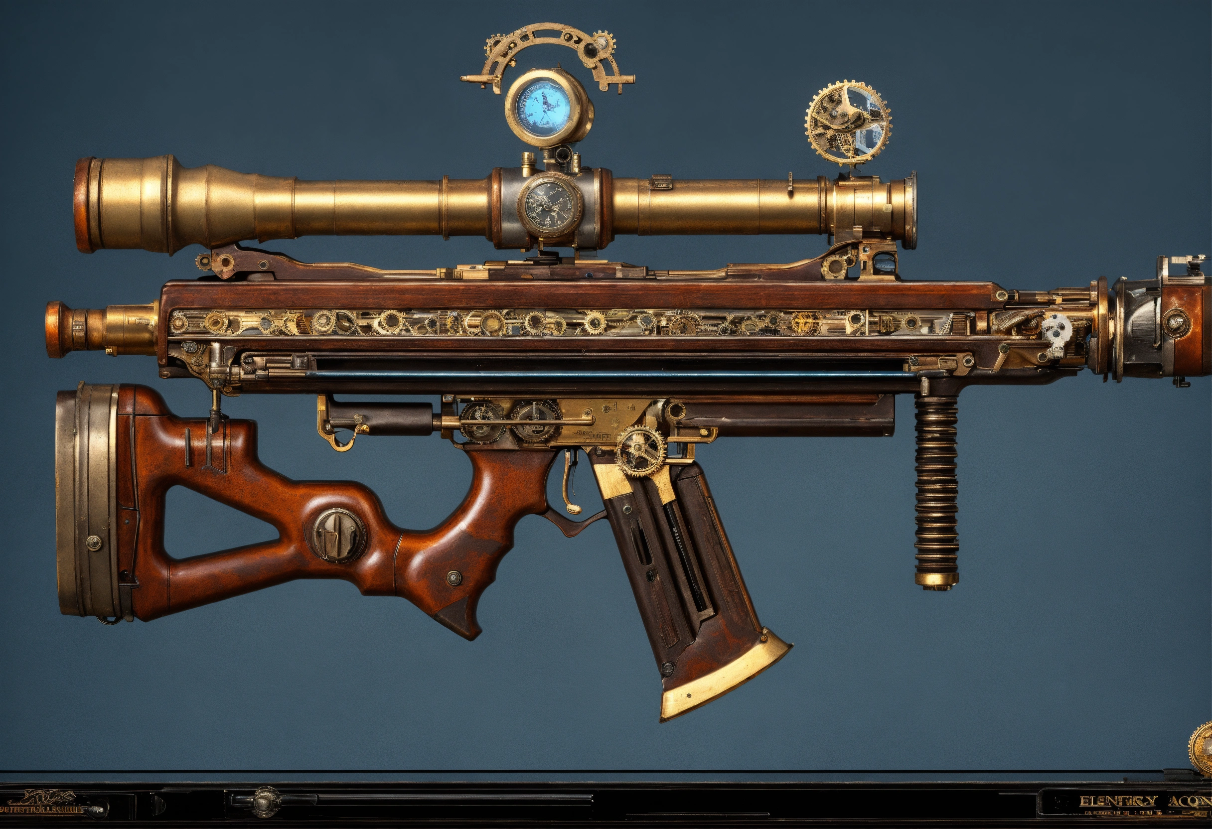Lexica - Side view of the full image of a steampunk energy rifle