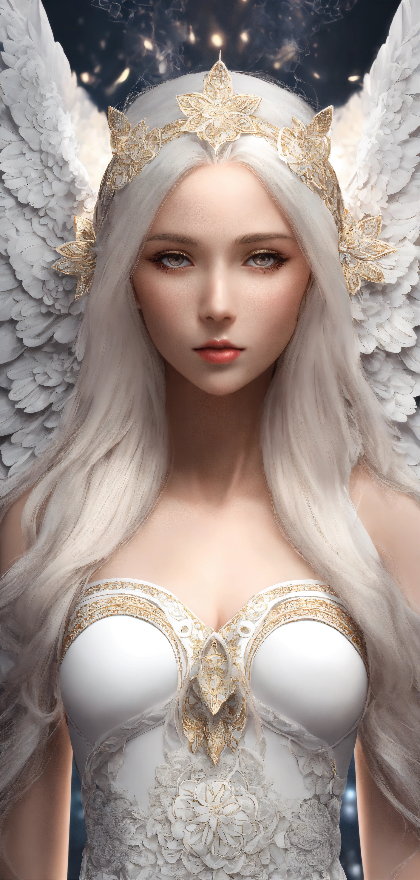 Lexica - Angel girl face with white angel wings, large and detailed 4D ...