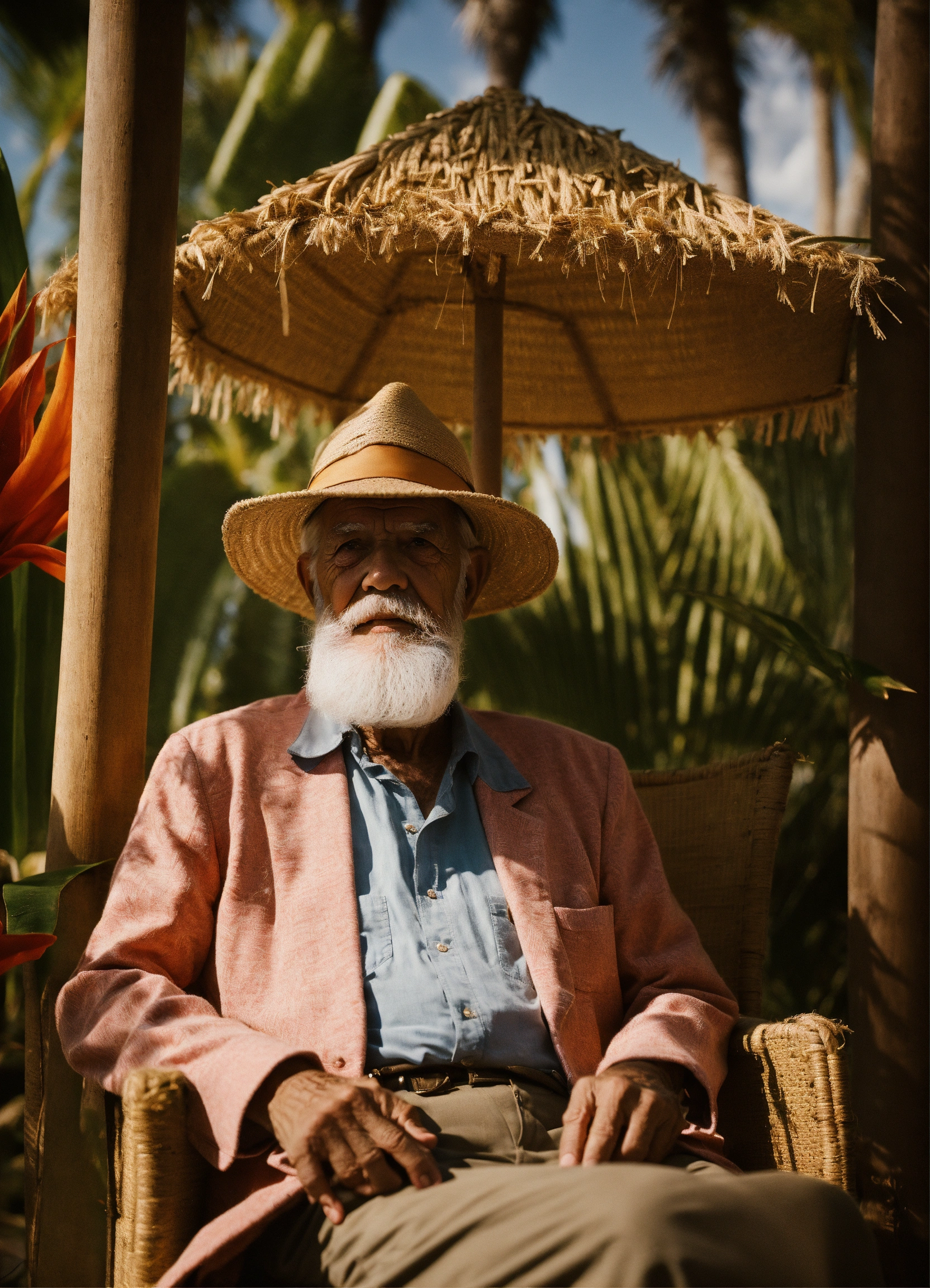 Lexica - A wise old man with white beard and in a tropical setting ...