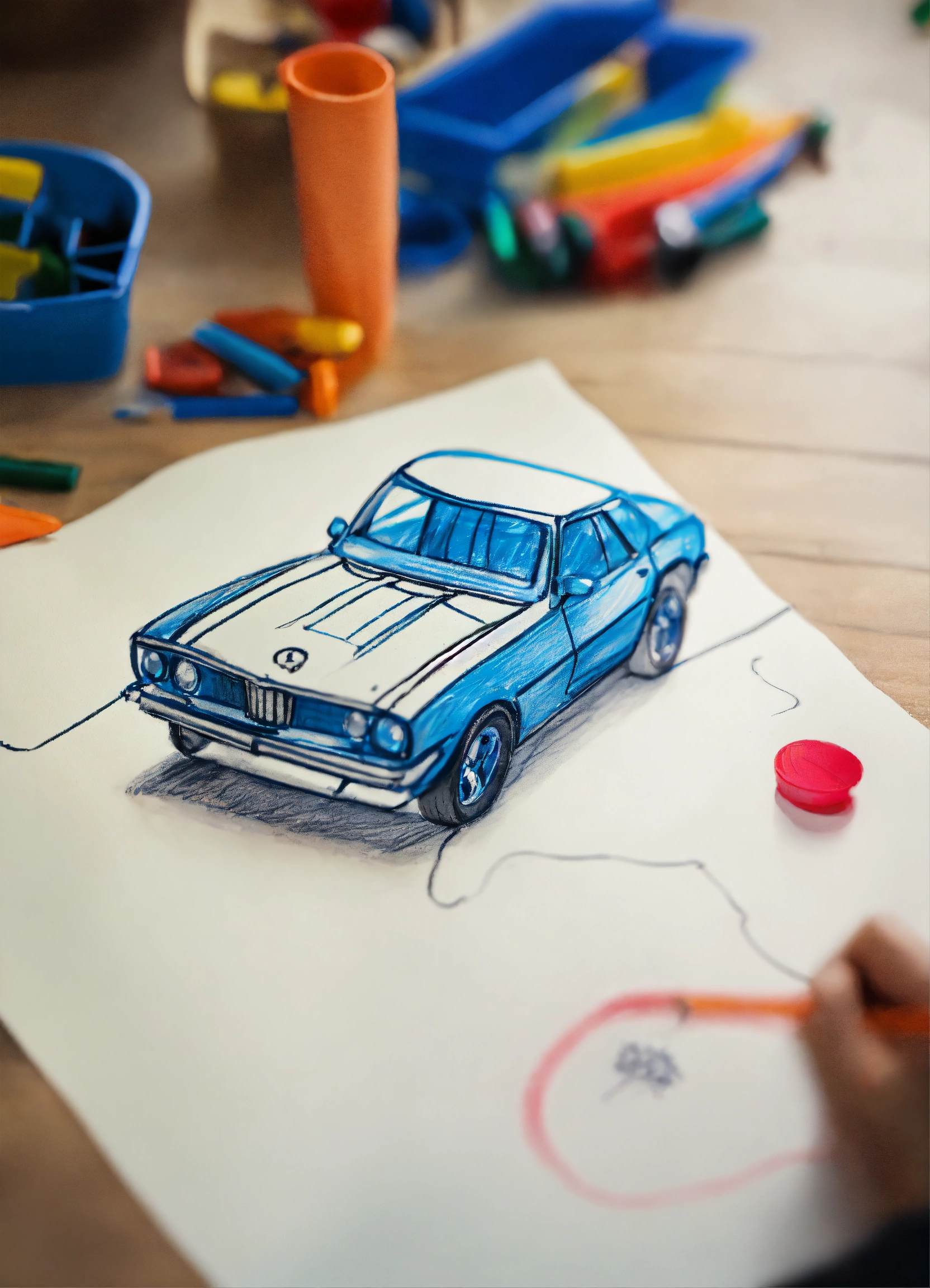 Lexica - A child's hand drawing picture of a Car