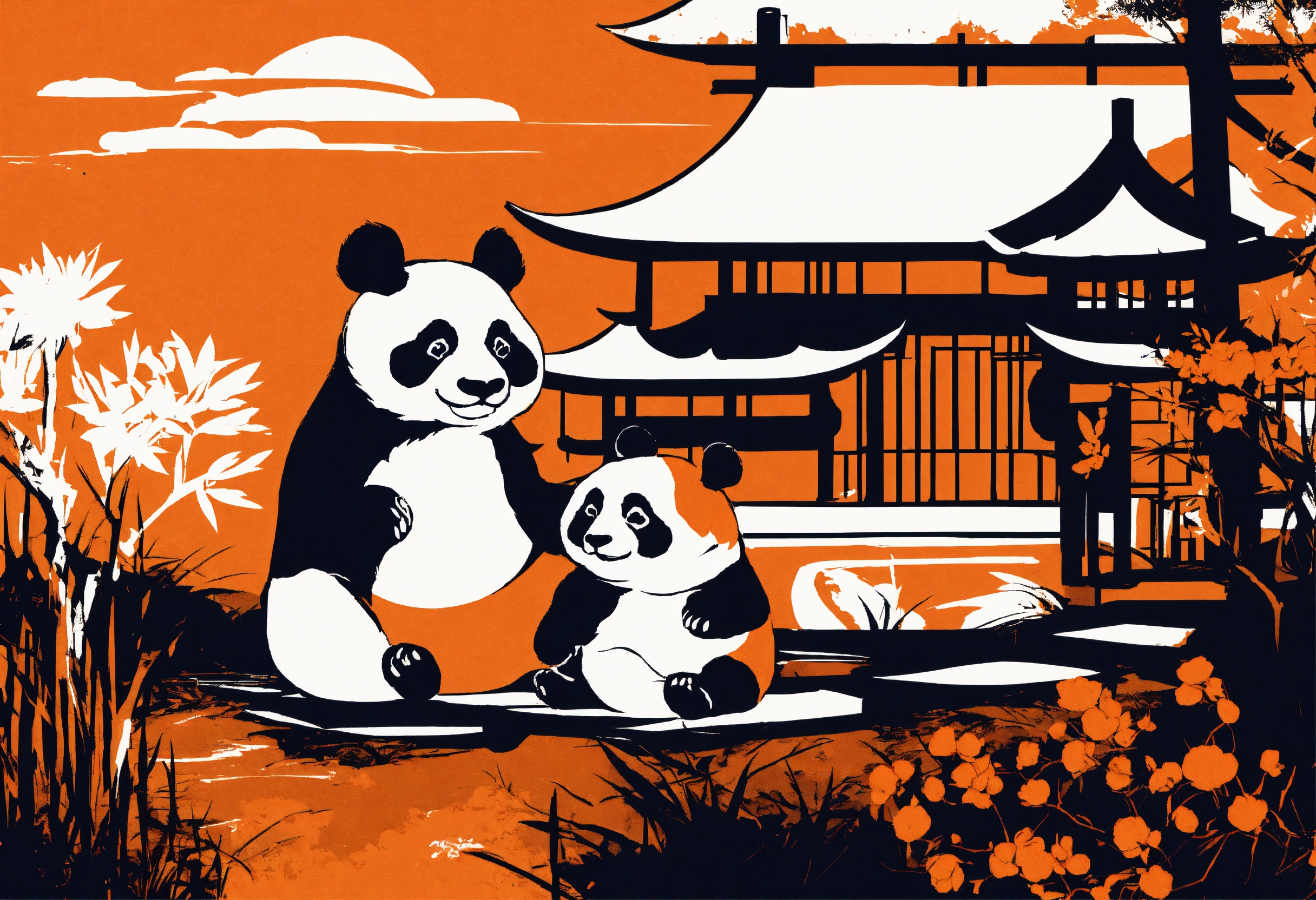 Lexica - China PANDA VECTOR PICTURE . three colors orange,black and white