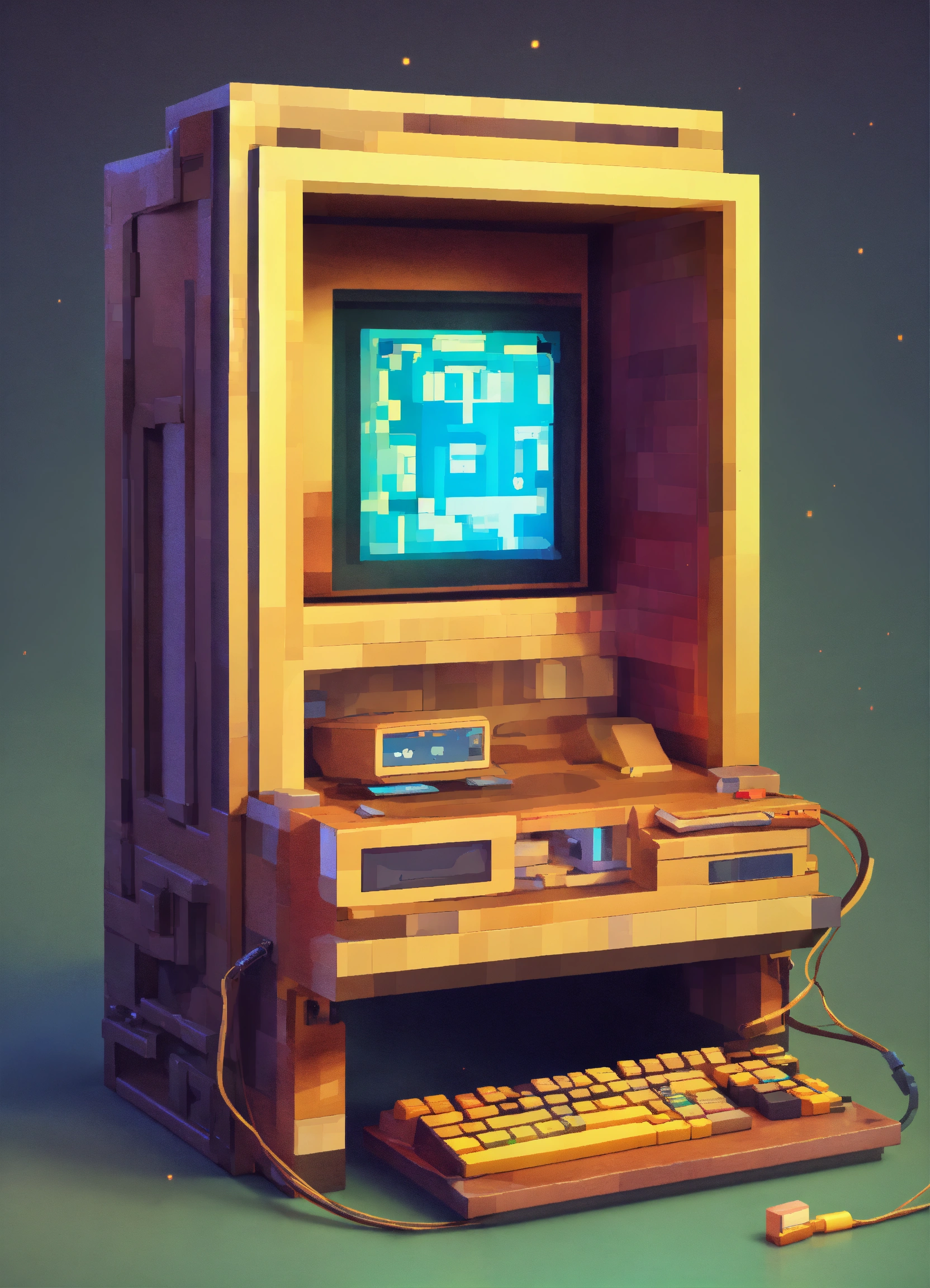 Lexica - 3D pixel retro tiny cute computer link to a serveur, digital ...