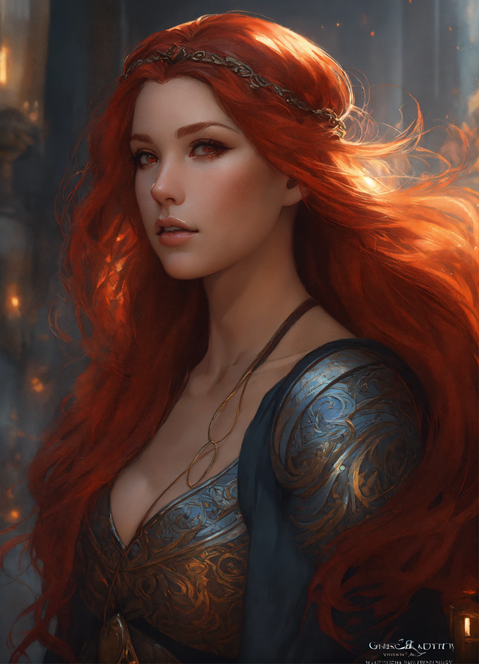 Lexica - Beautiful, red hair, viking, long hair, dark pin-up style hair ...