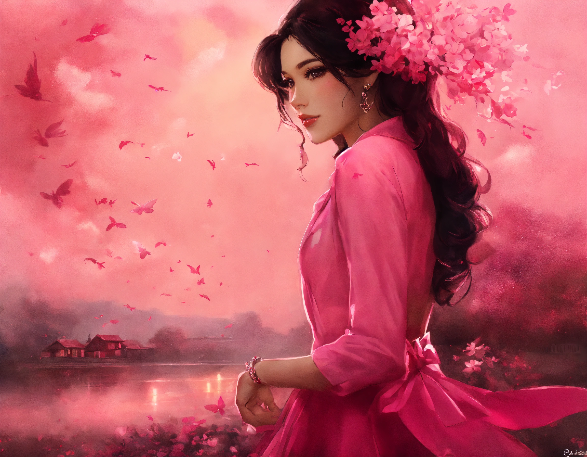 Lexica - Greeting someone, pink theme, graphics, art