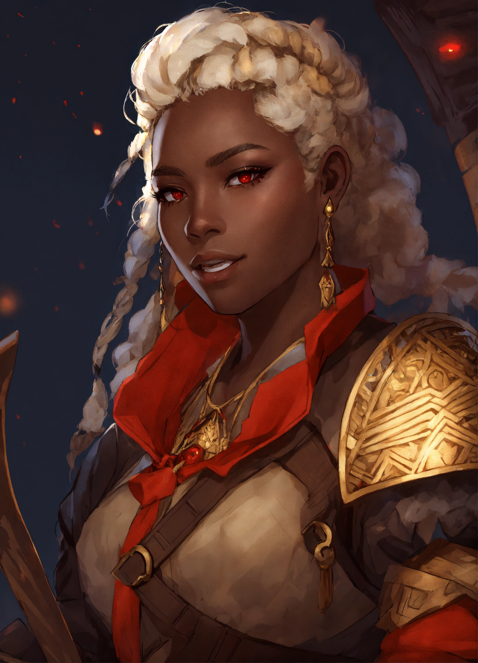 Lexica - Androgynous dwarf bard, dark skin, braided blond hair, blonde ...