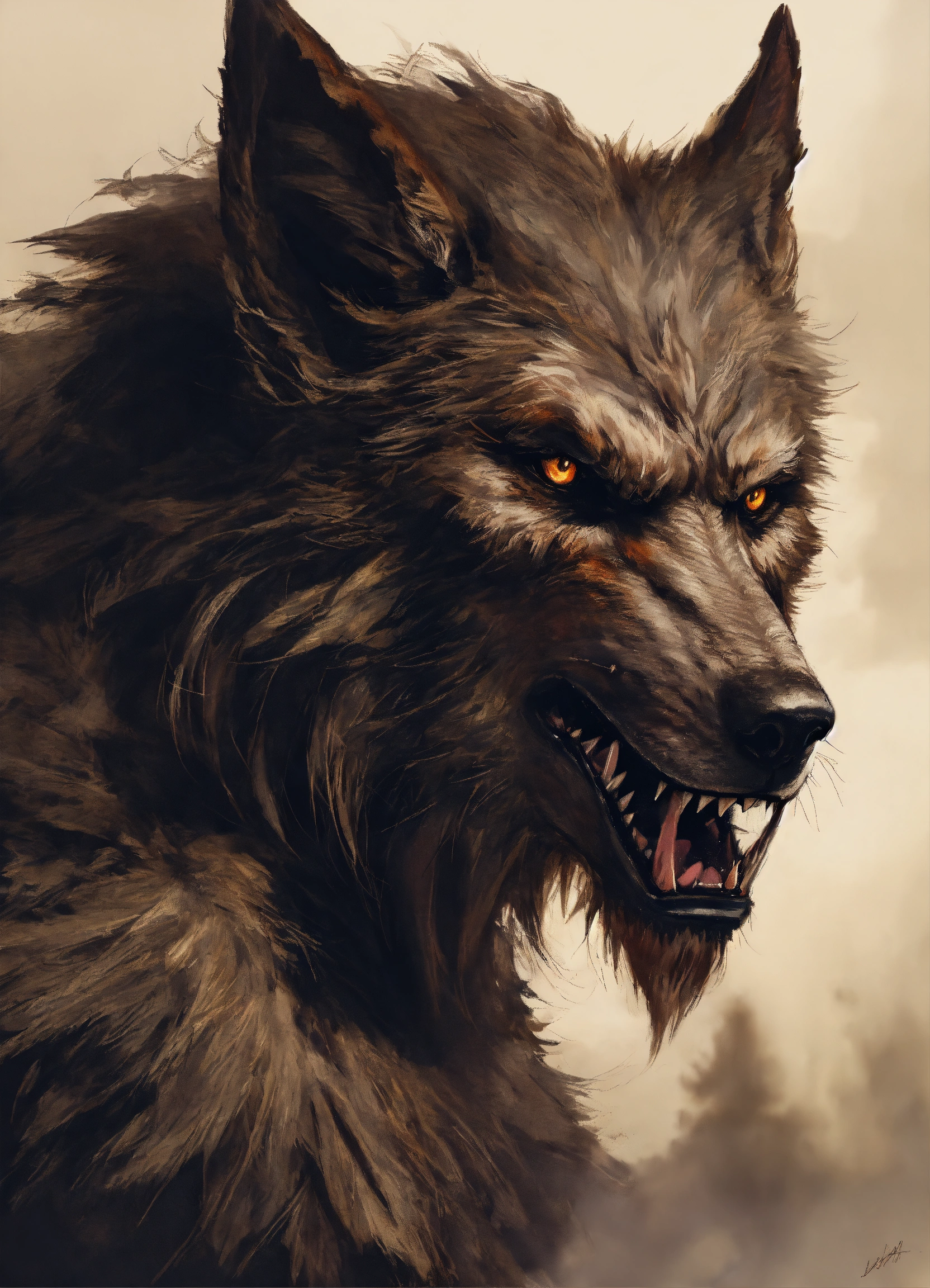Lexica - A realistic picture of a werewolf on white paper.