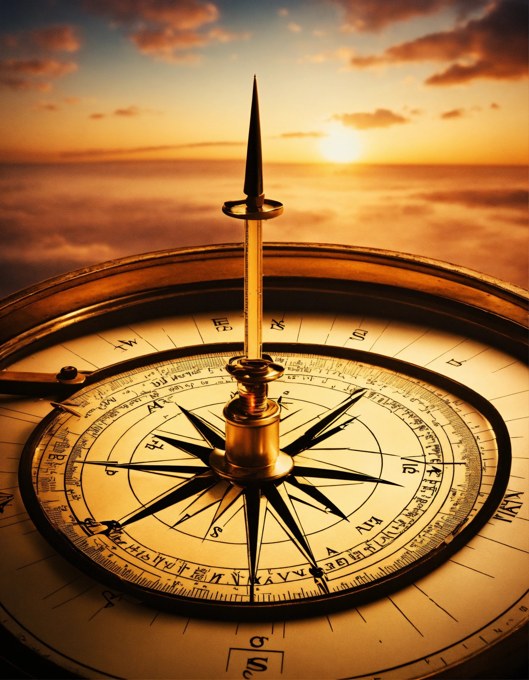 Lexica - A compass with its needle pointing towards a distant horizon