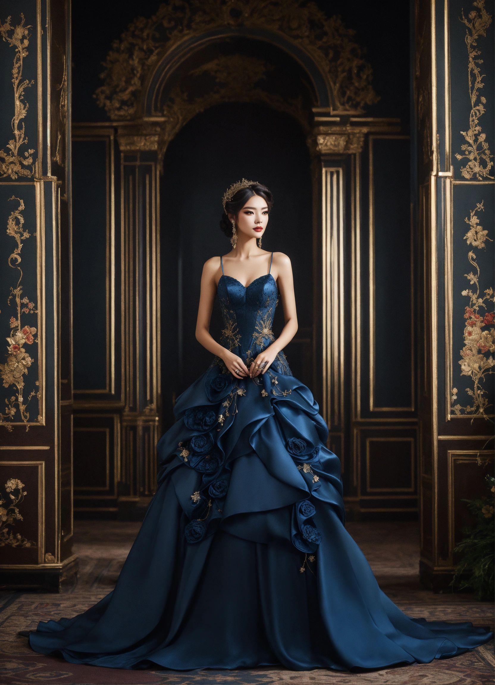 Lexica - JiU extravagant dark fantasy style ball gown with fancy hairstyle