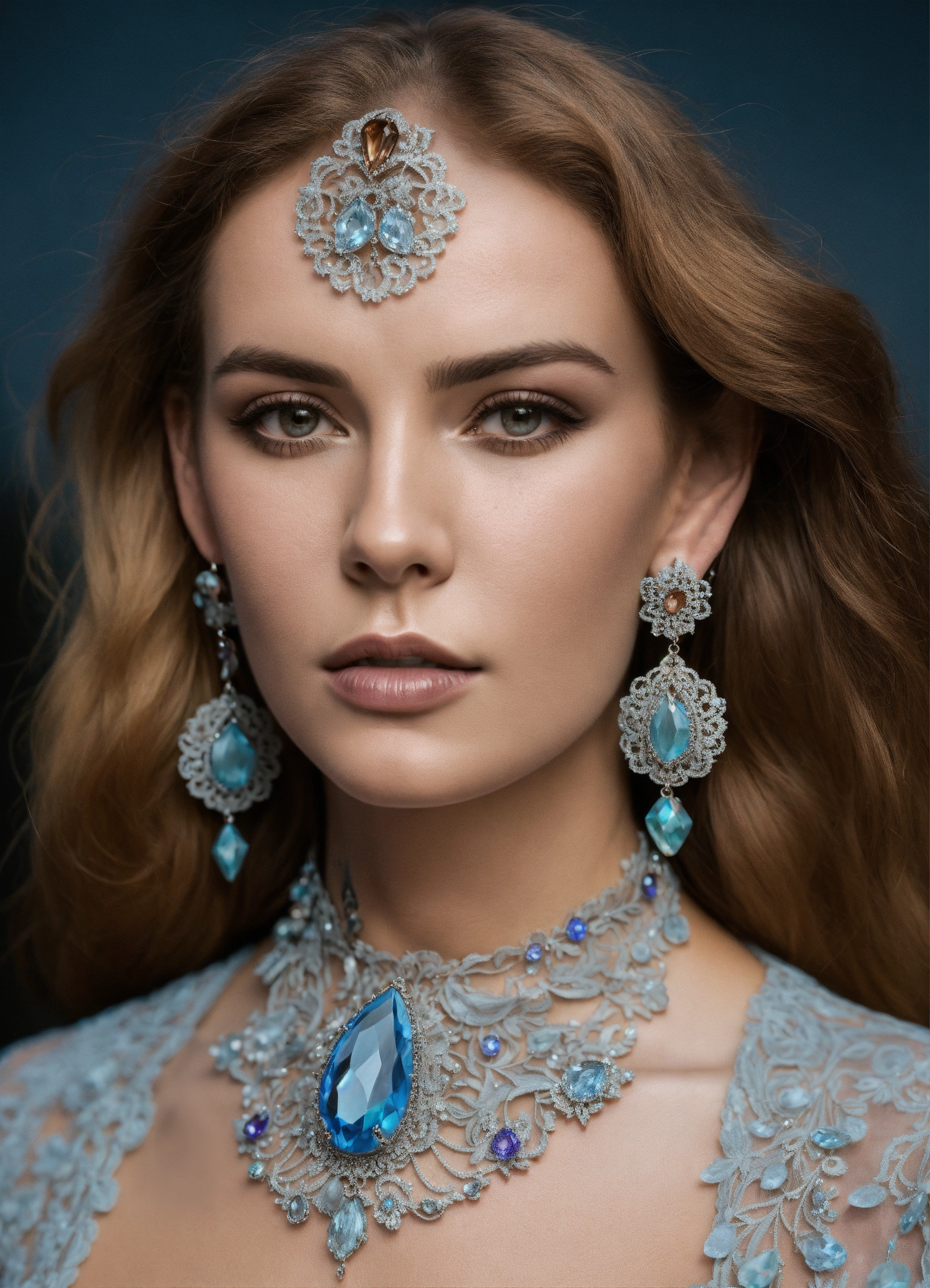 Lexica - A woman wearing luxurious silver tatted lace earrings ...
