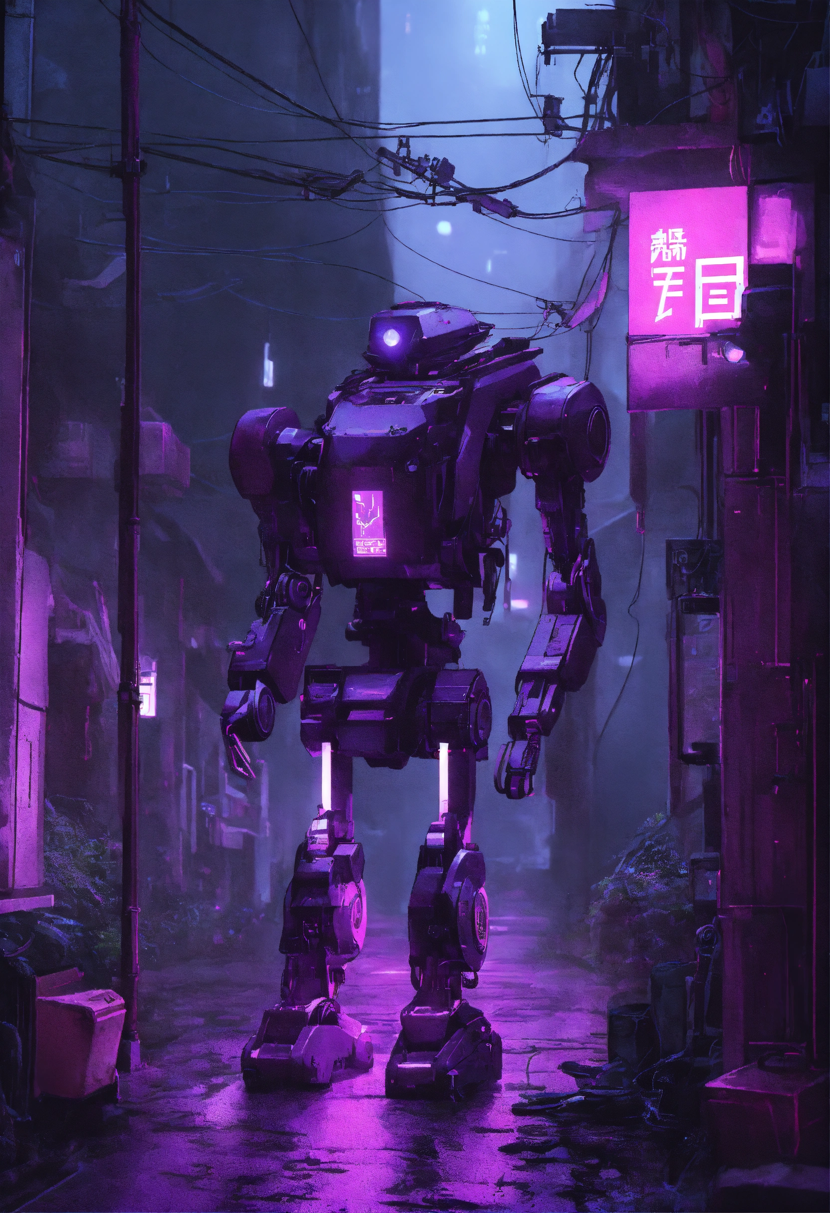 Lexica - Old stile, aesthetic, violet robot, cyberpunk, dark anime ...