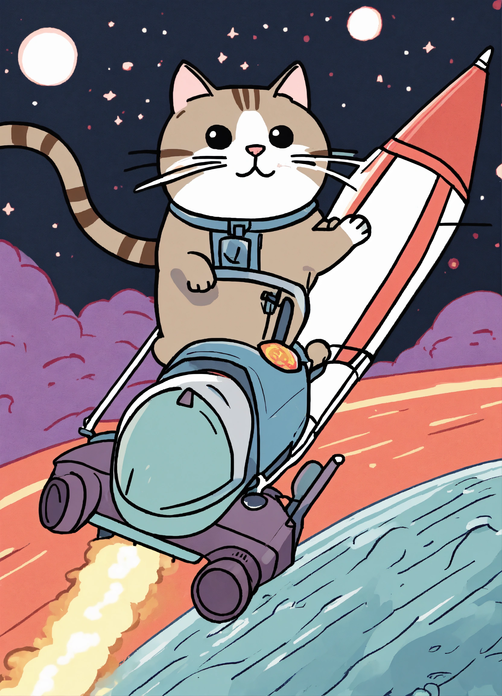 Lexica - A meme-like image of Excited Cat riding a powered rocket, art ...