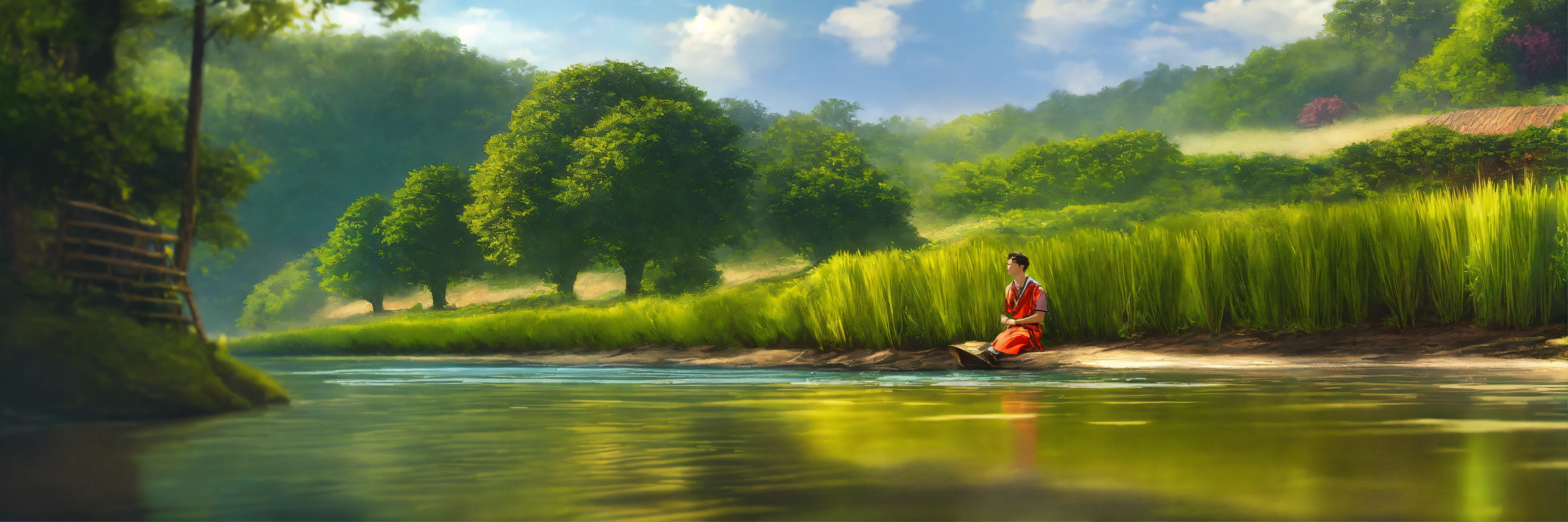 Lexica - Create an image of a beautiful riverside in Kevin's village ...