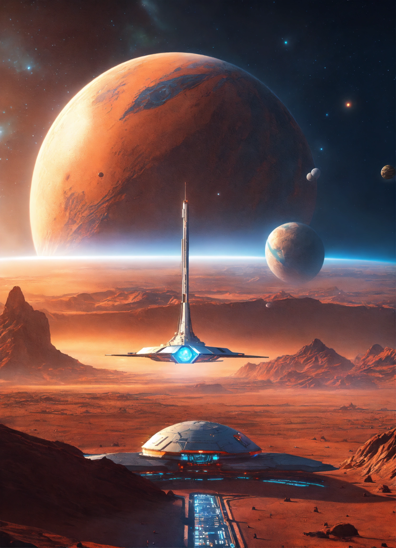 Lexica - Beautiful spaceport orbiting a nearby planet in space ...