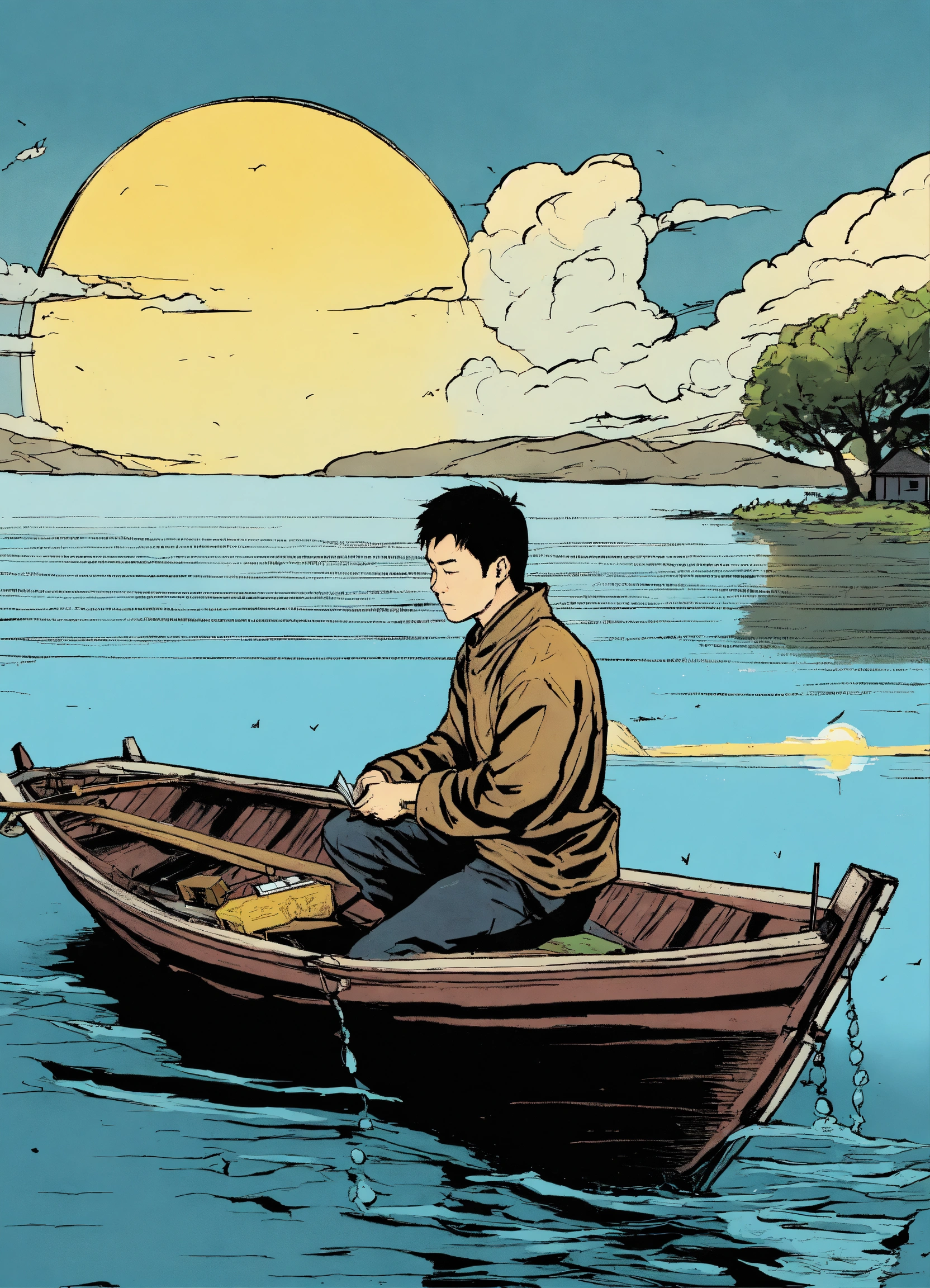 Lexica - Draw a picture in a comic book style, a broken boat, water ...