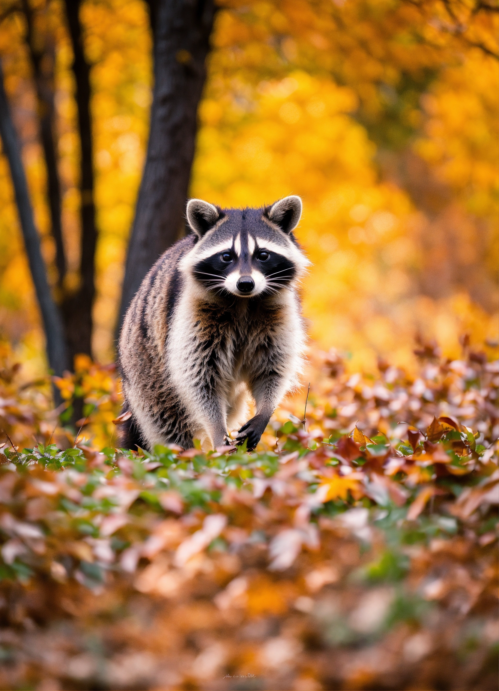Lexica - A photograph of a raccoon enjoying the fall season