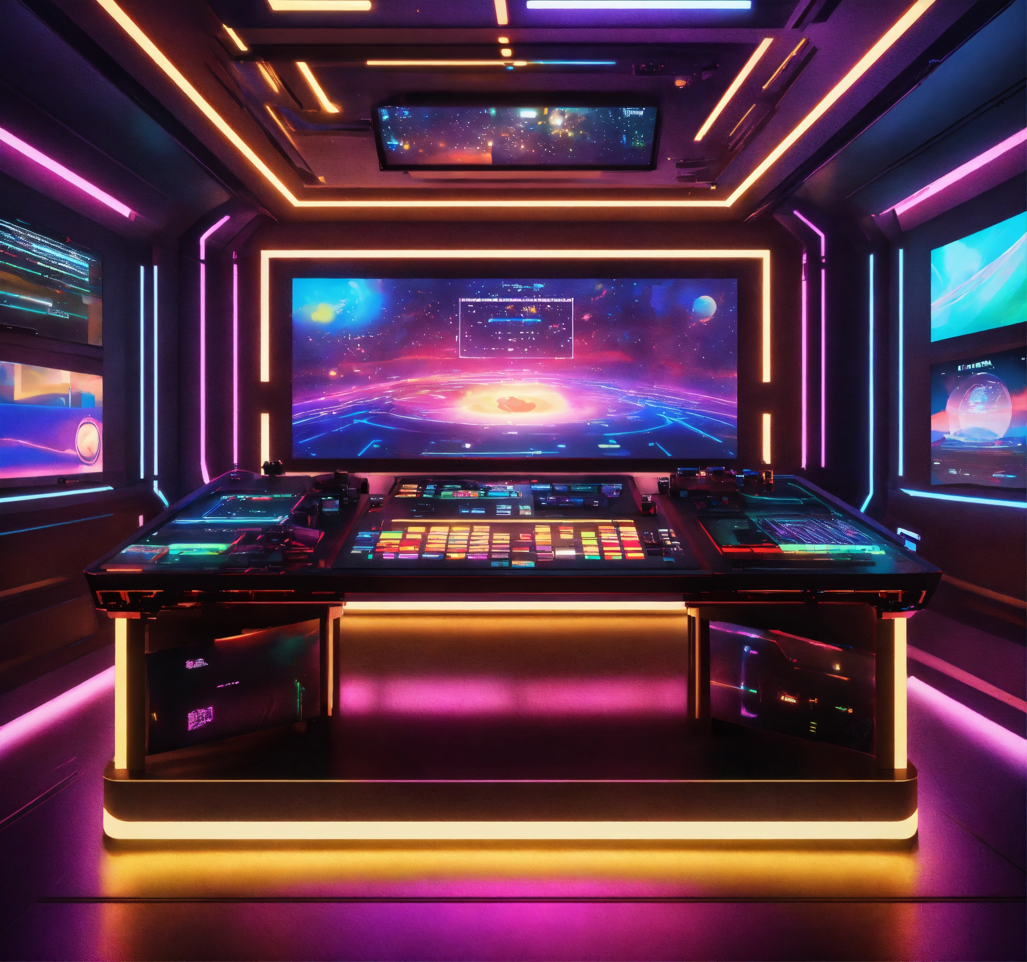 Lexica - Close up of 1 big screen in the center of a bunch of big ...