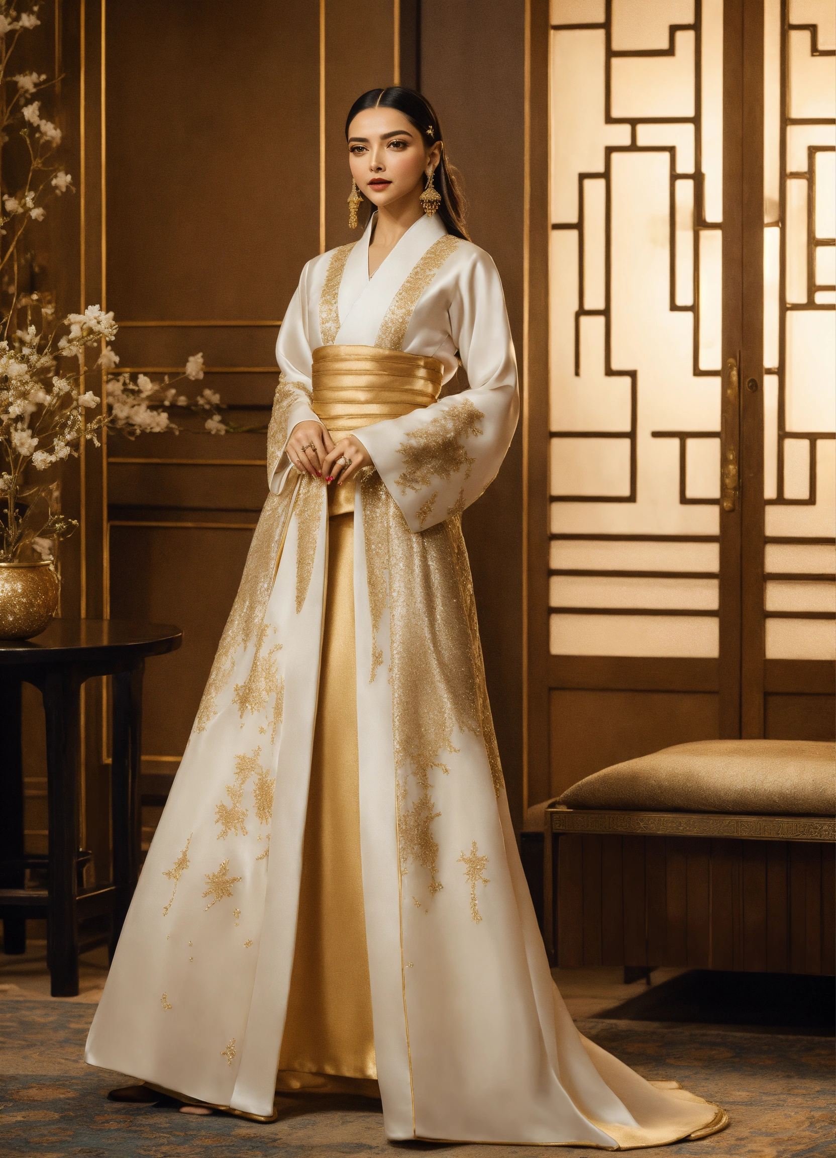Lexica - Deepika glamorous sparkly Cleopatra inspired white and gold ...