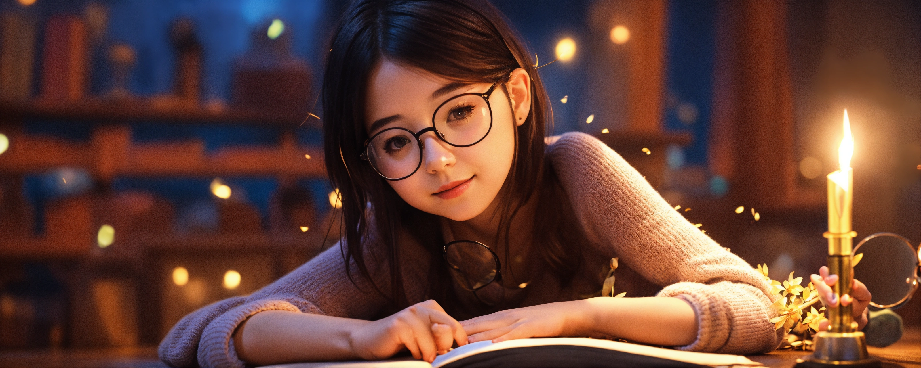 Lexica Cute Girl With Shoulder Length Dark Hair Wearing Glasses Cozy Atmosphere Lying On