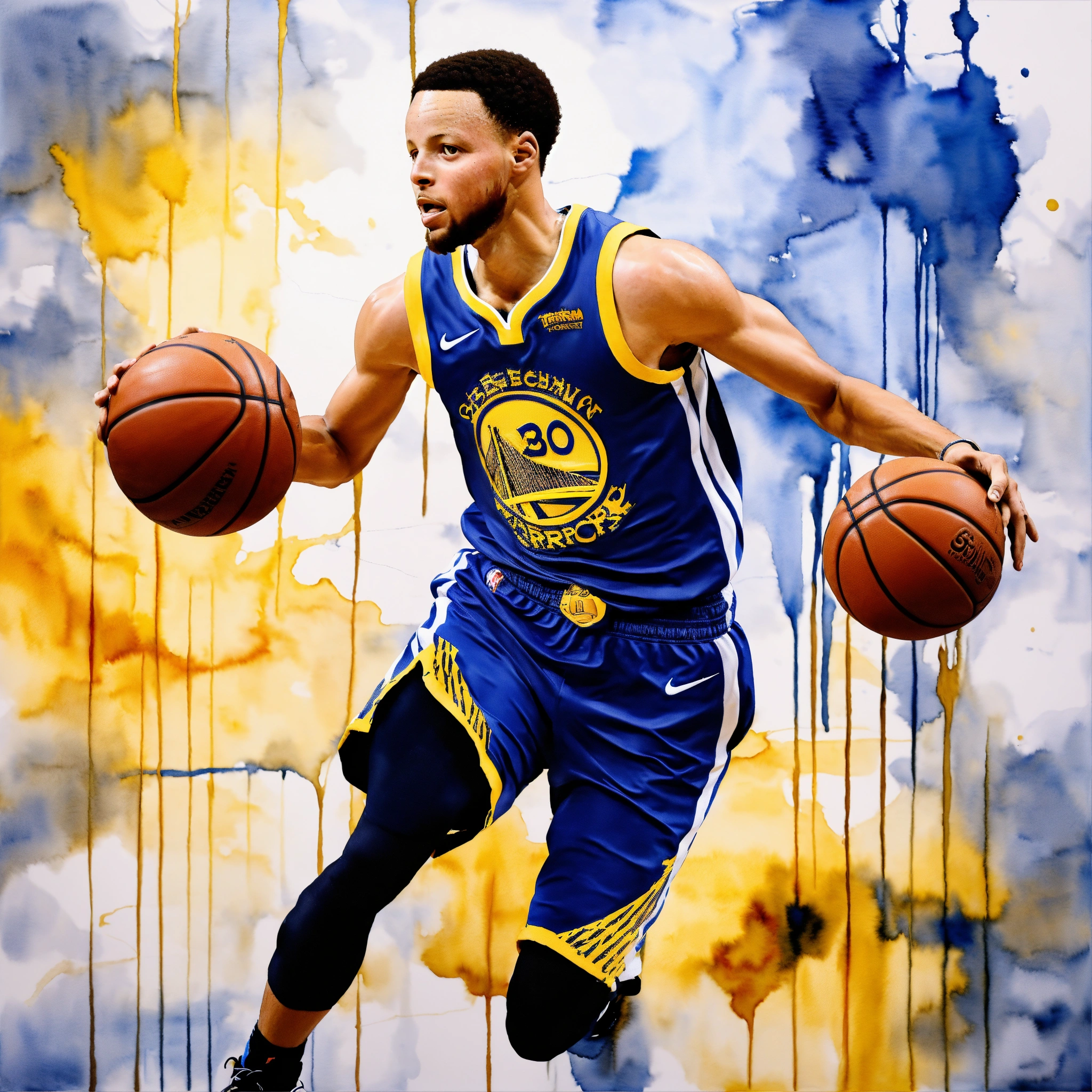 Lexica - Stephen Curry playing basketball on watercolor, abstract ...