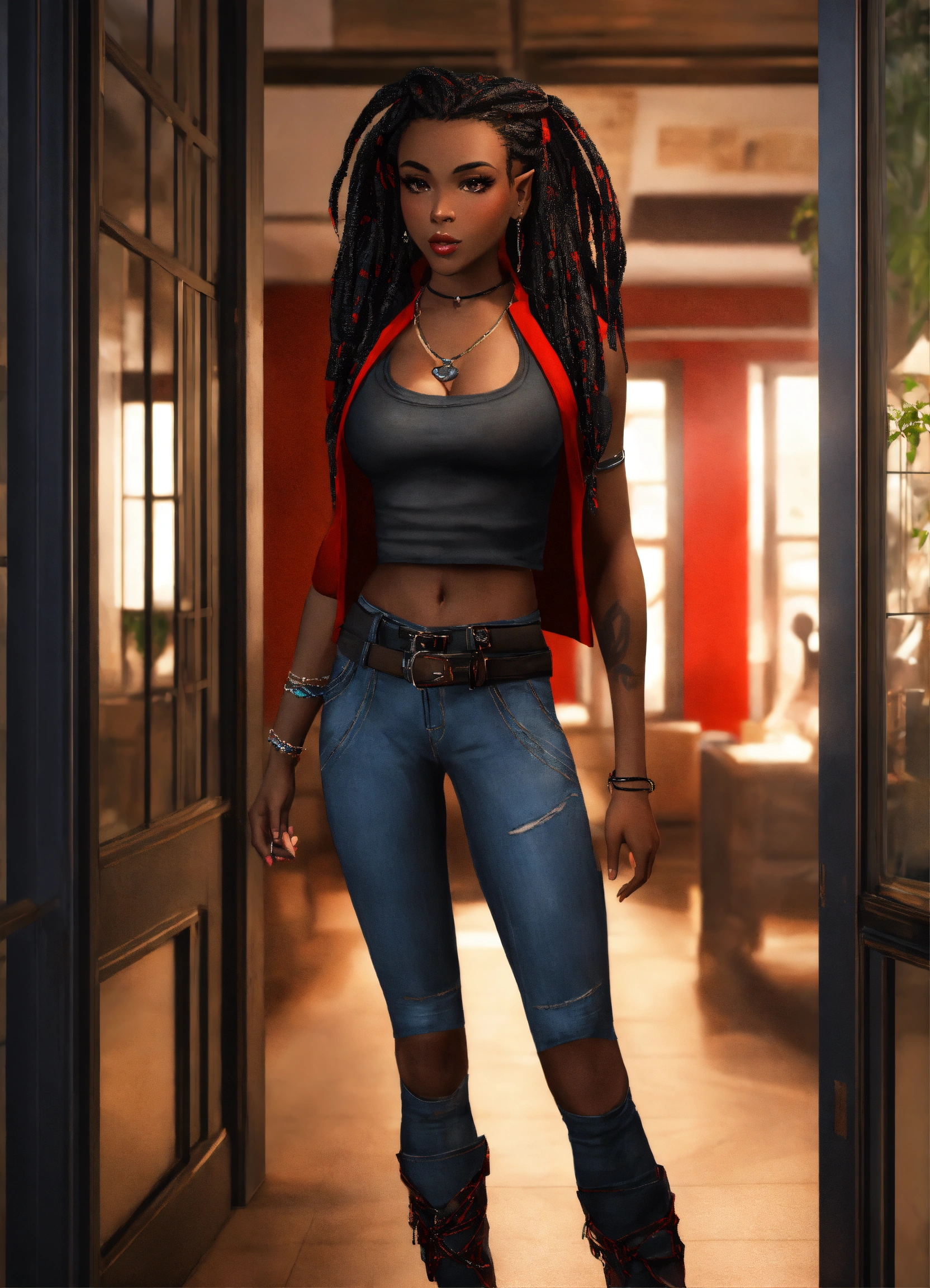 Lexica - Full body of a shapely black female high elf n red and black ...