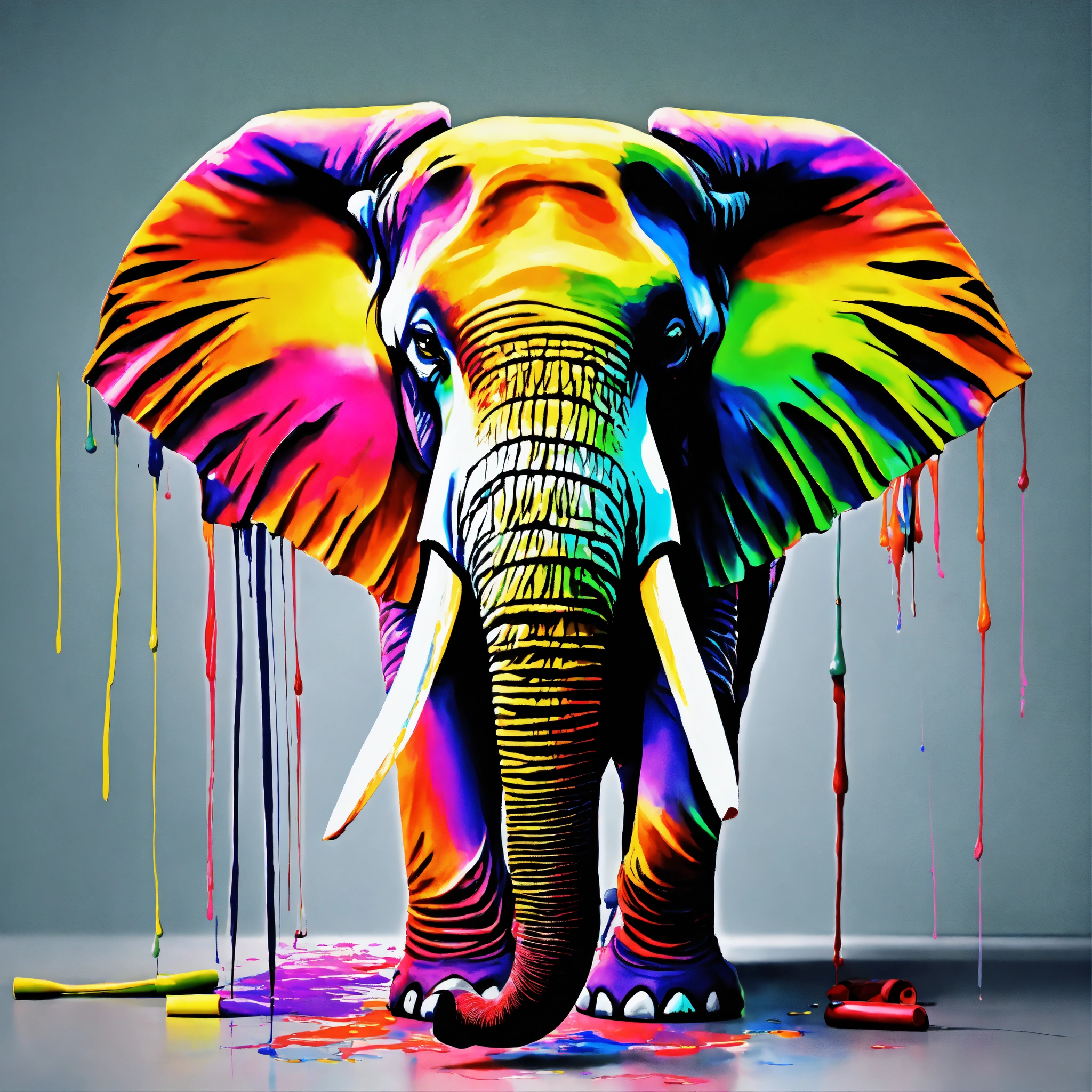 Lexica - A elephant looking as if he was made of spilling paints of ...