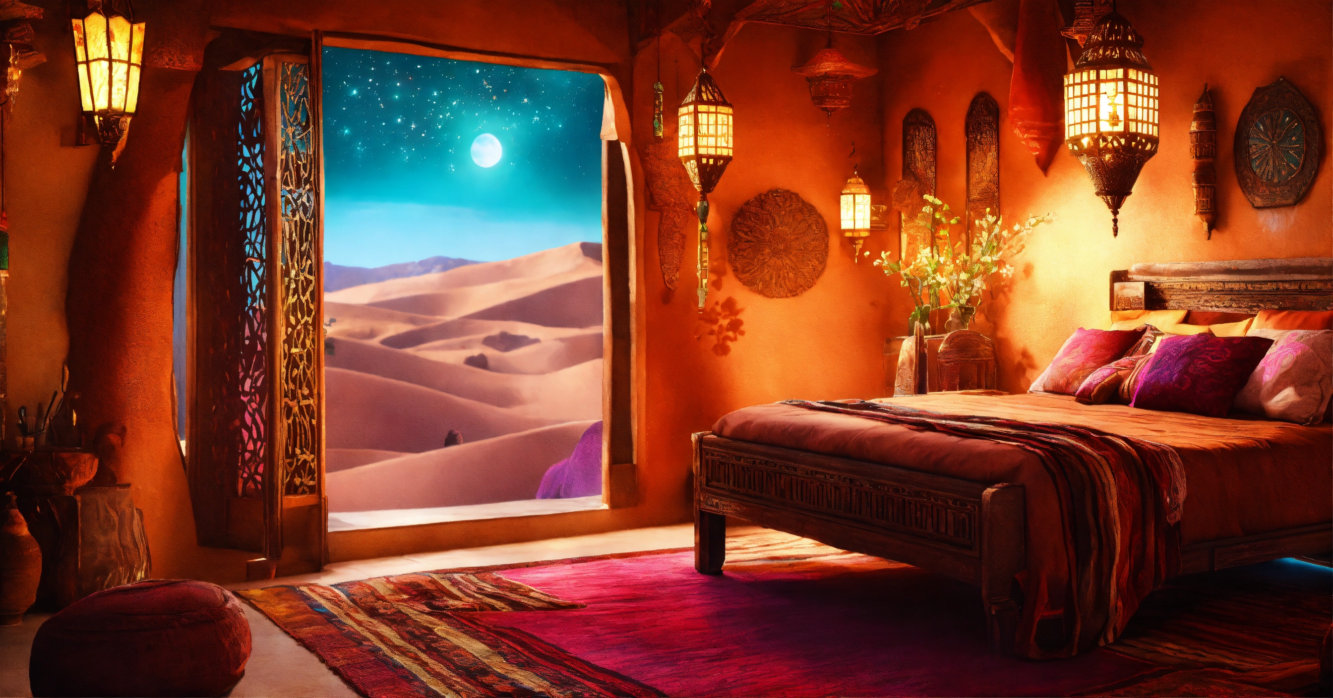 Lexica - Concept art of a large desert home bedroom, jakku, desert, hut ...
