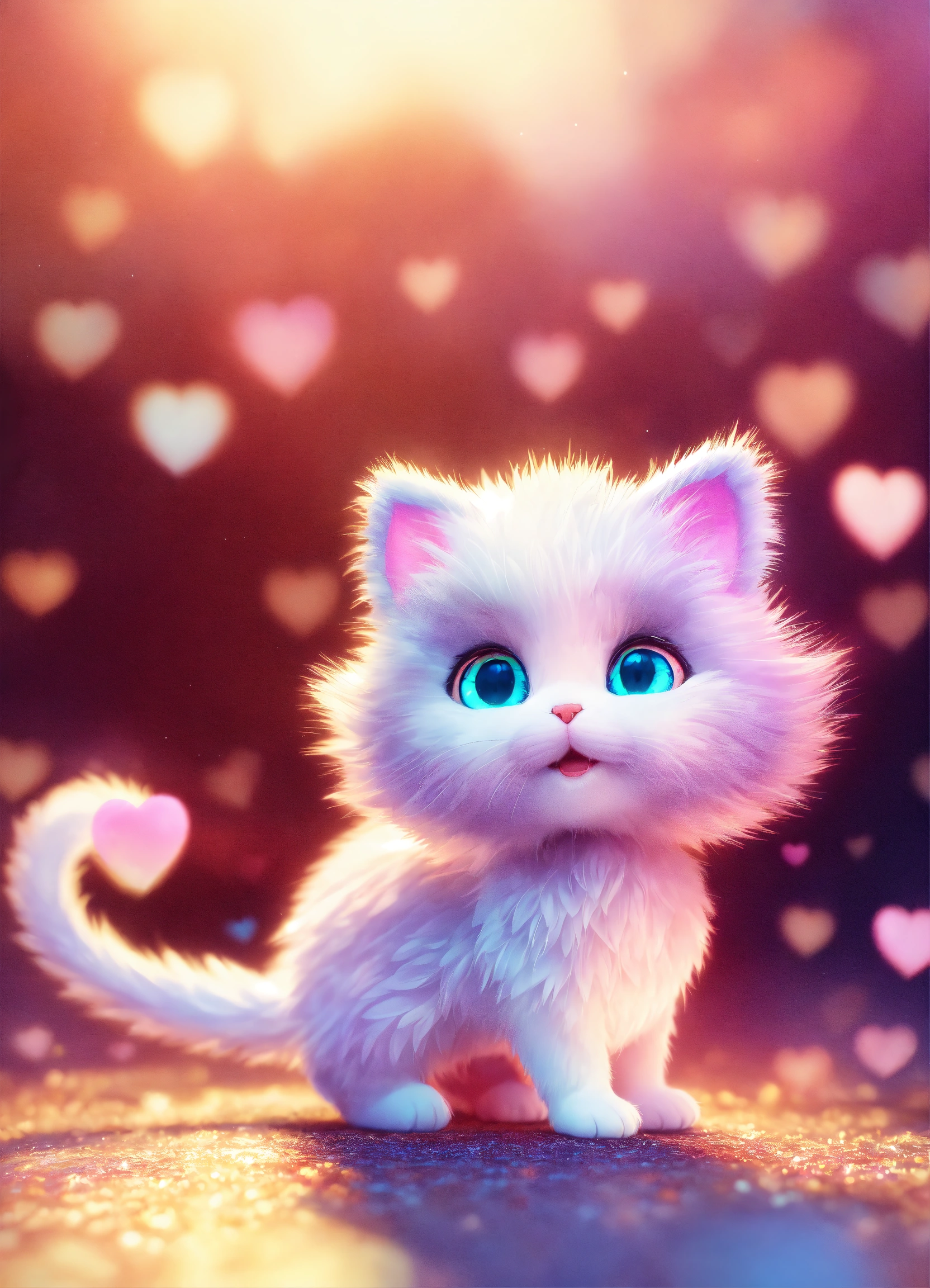 Lexica - A cute 3D fluffy tiny kitty character, white and iridescent ...