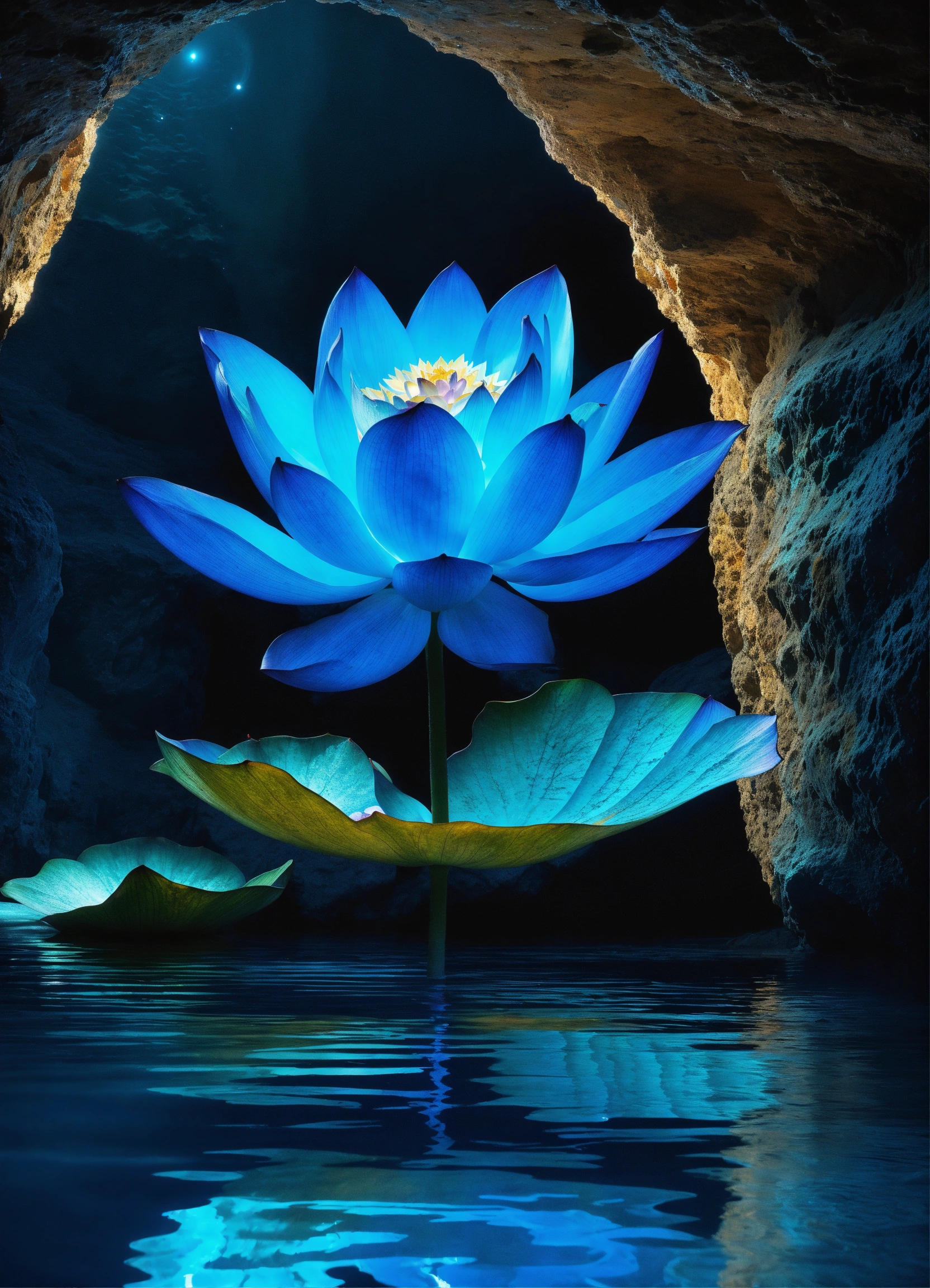 Lexica - An blue turquoise lotus illuminating a bright blue light like ...