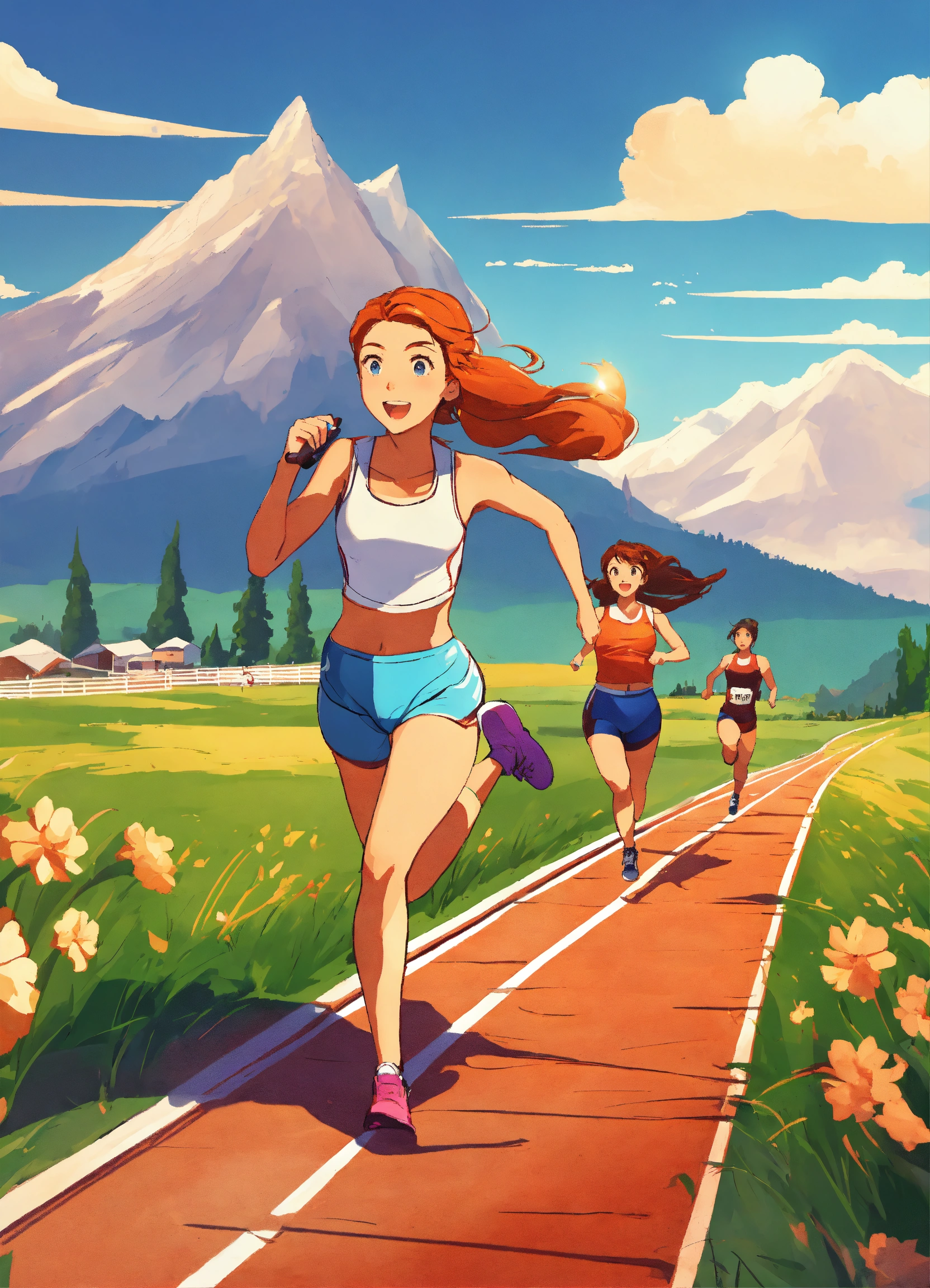 Lexica - Girl racing with other athletes on tracks field, countryside ...