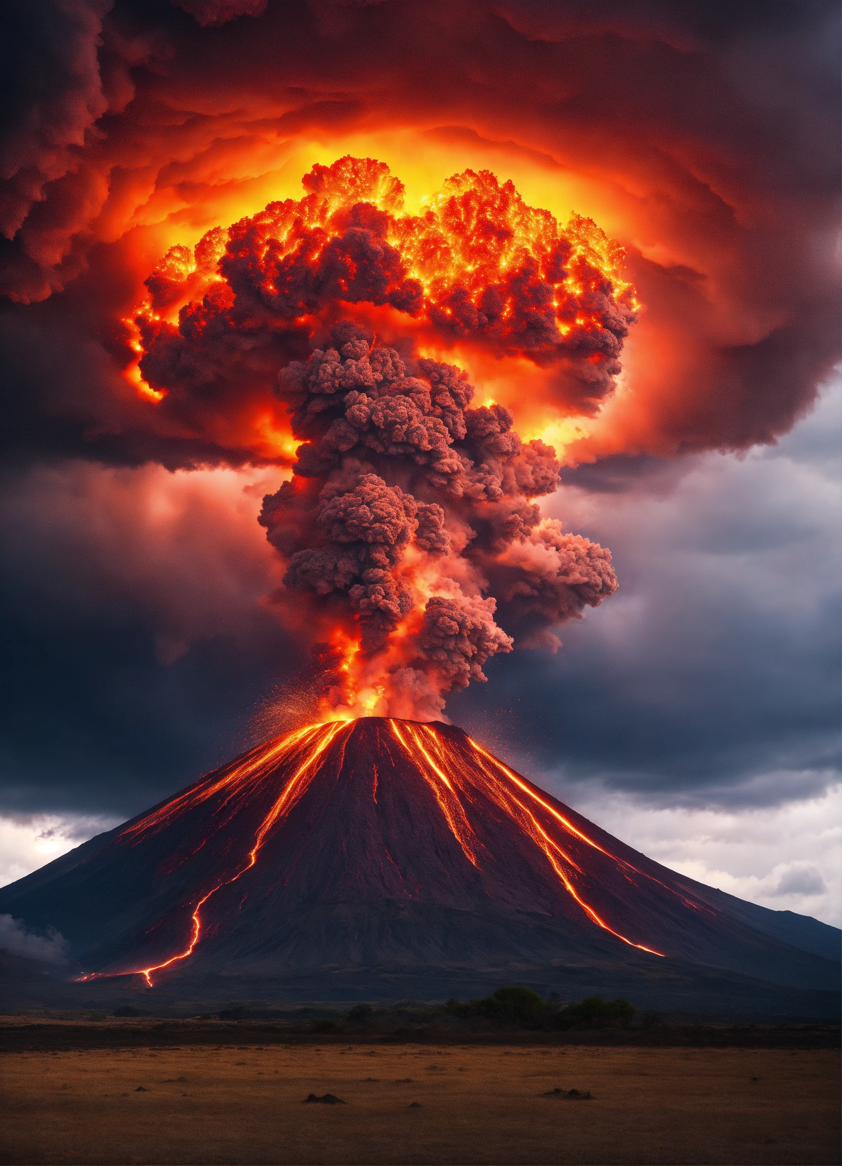Lexica - A volcano exploding with thunder stormy 8k quality
