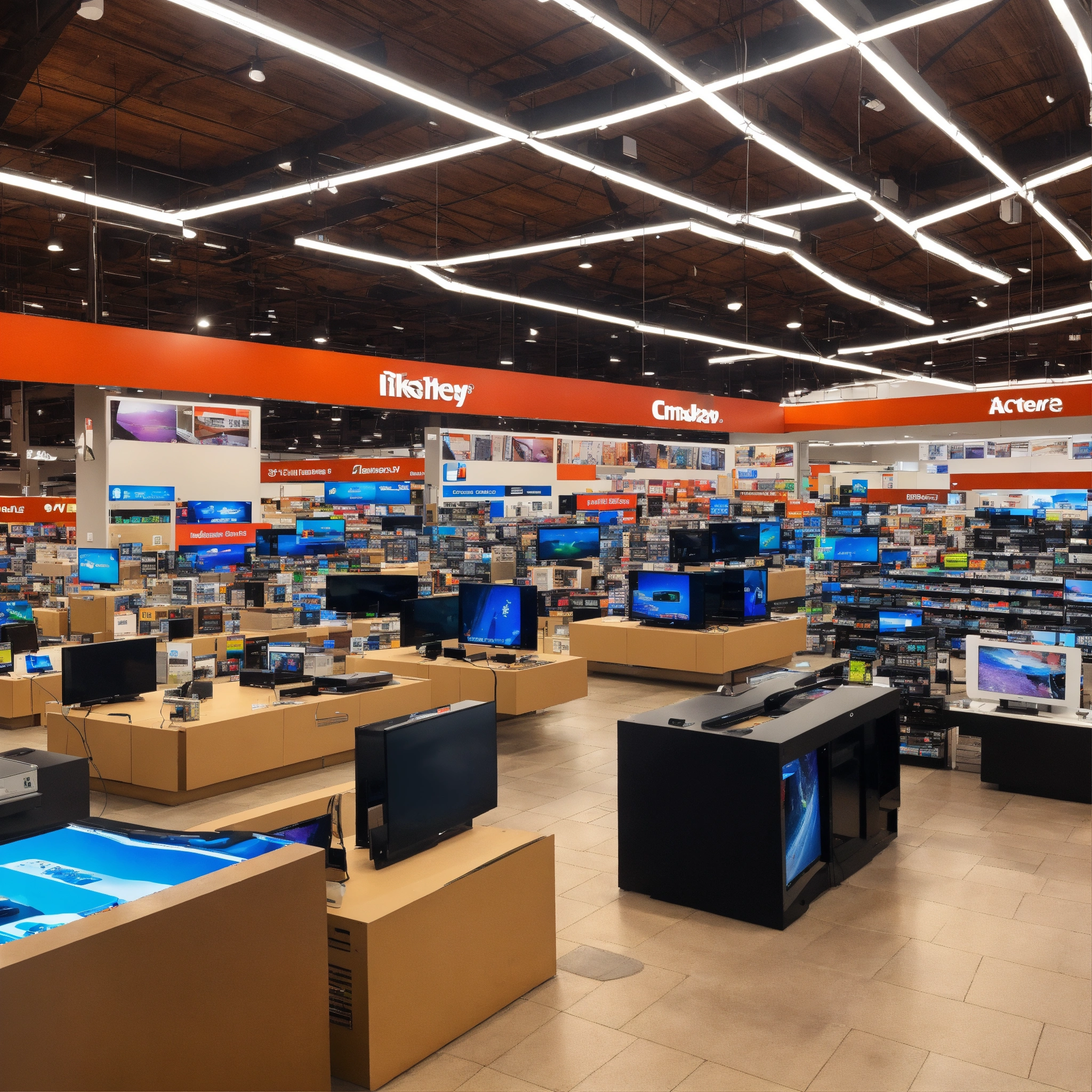 Lexica - A photo of a large electronics store. The store has a wide ...