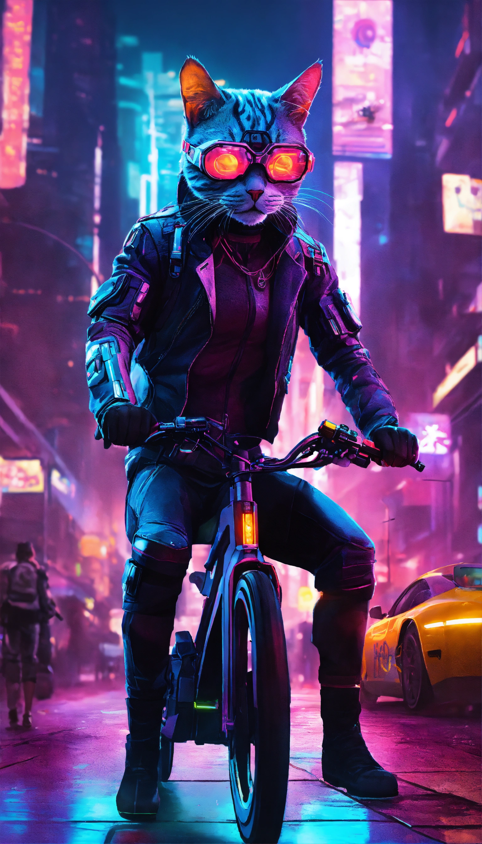 Lexica - Create an image of a cat pedaling through a futuristic ...