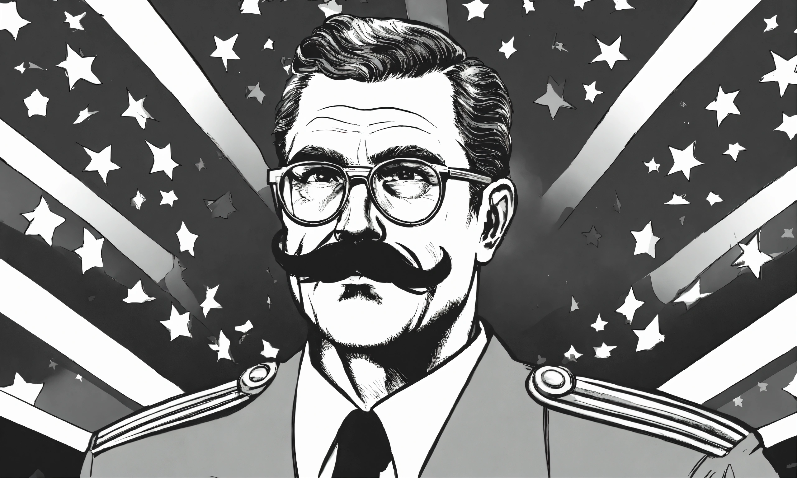 Lexica - Commander in chief with glasses and mustache, retro comic ...