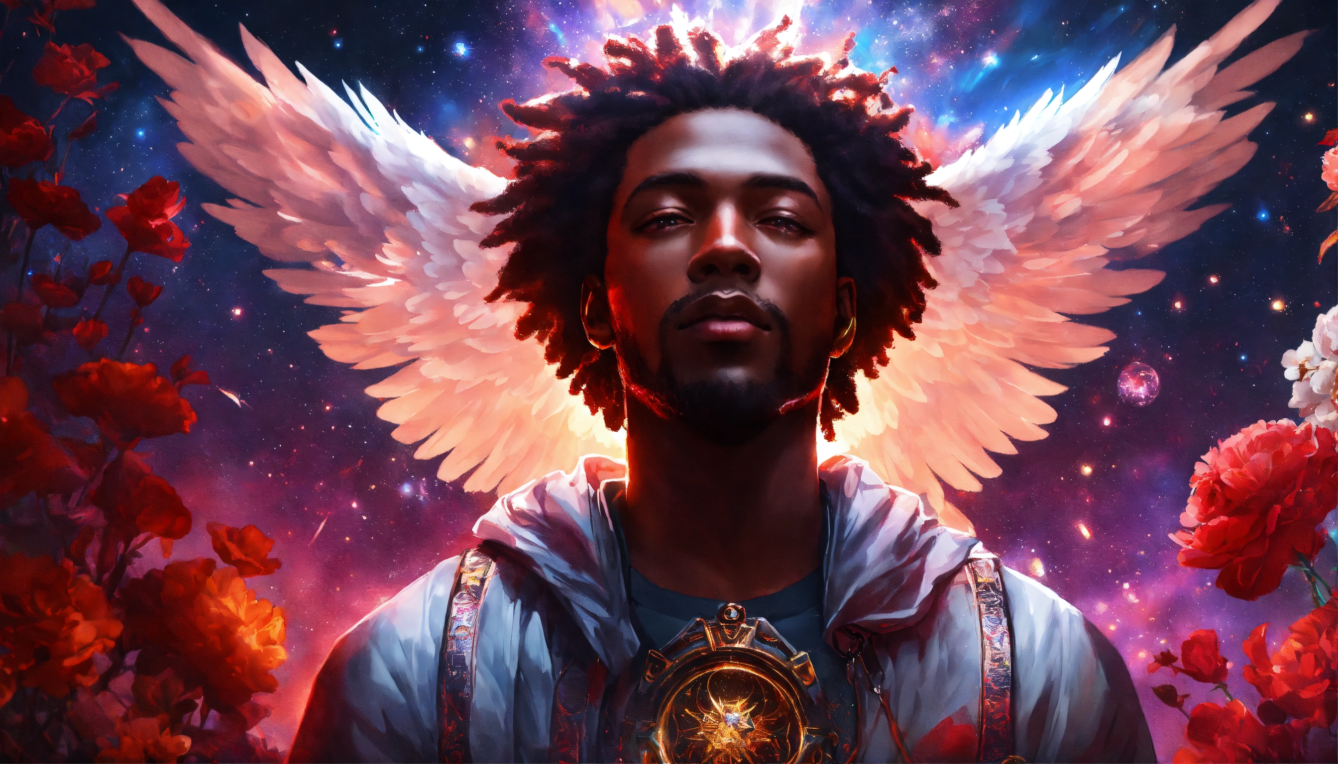 Lexica - Cyberpunk digital painting of a black male angel with ...