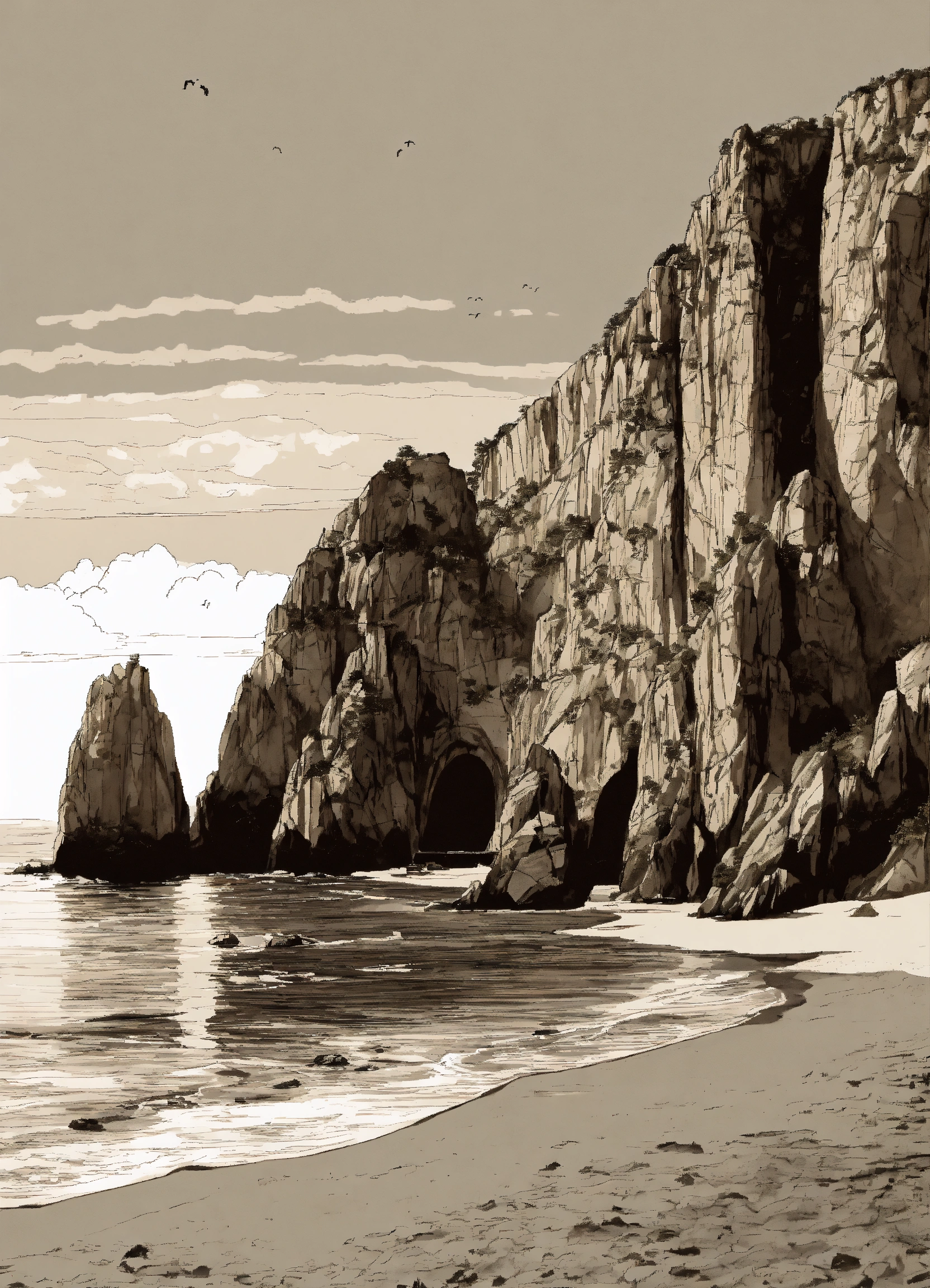 Lexica - A line art drawing of los arcos in cabo
