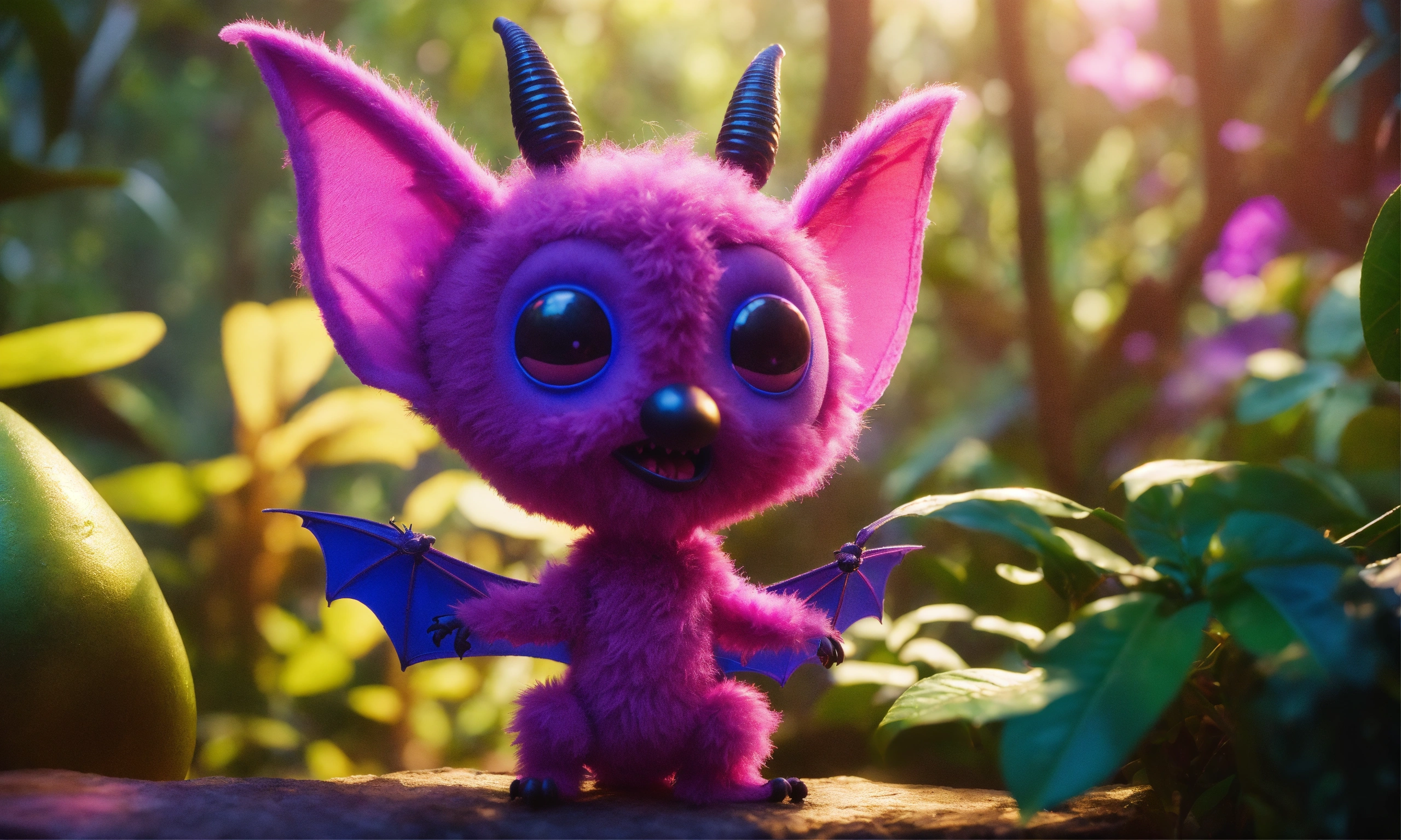 Lexica - Crazy cute fuzzy pink and purple alien fruitbat character with ...