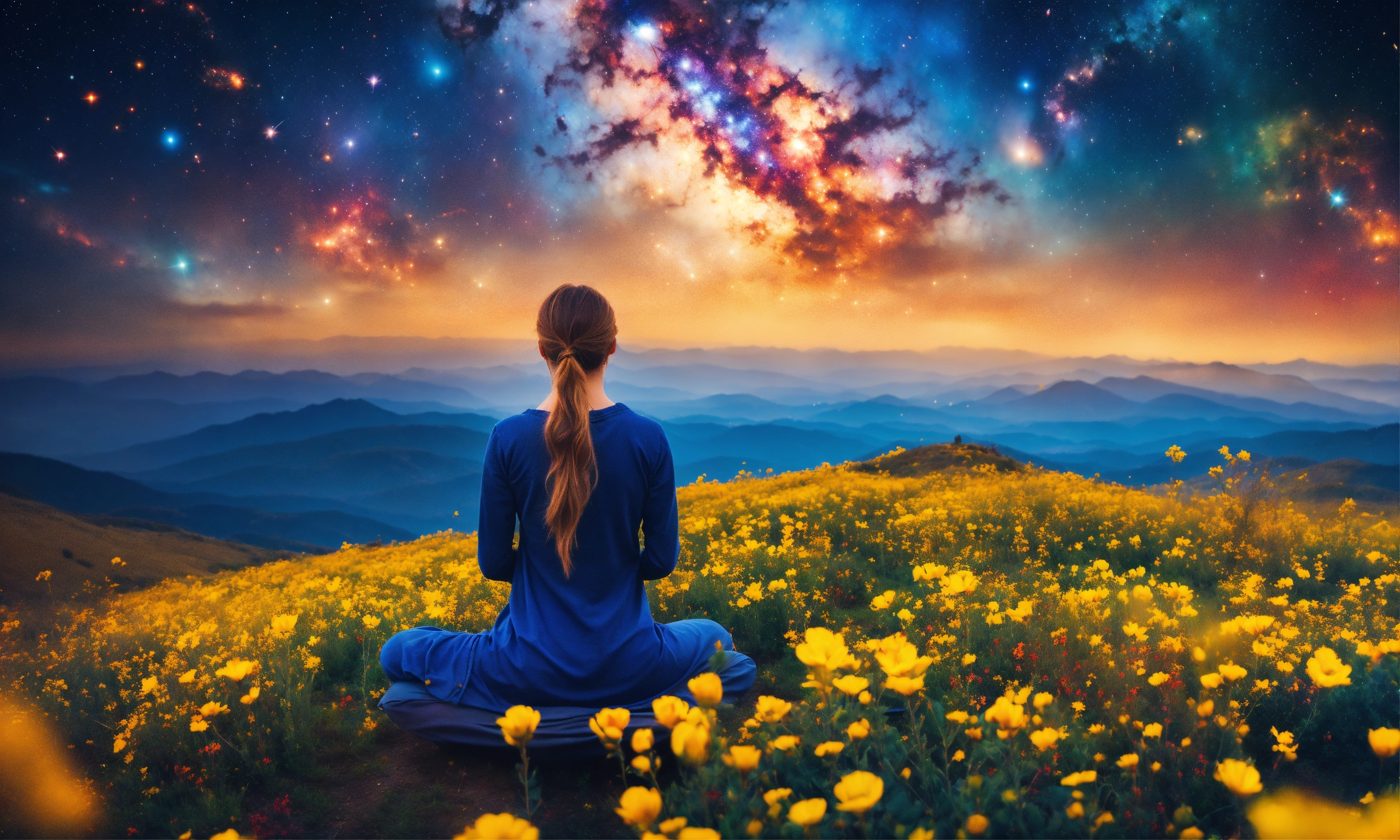 Lexica - Beautiful woman in Meditation posture, mountain, a vast field ...