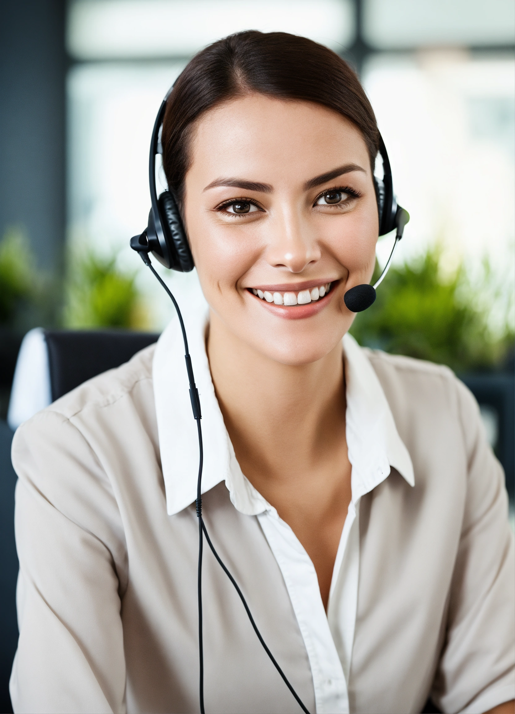 Lexica - Customer service lady smiling wearing headset.