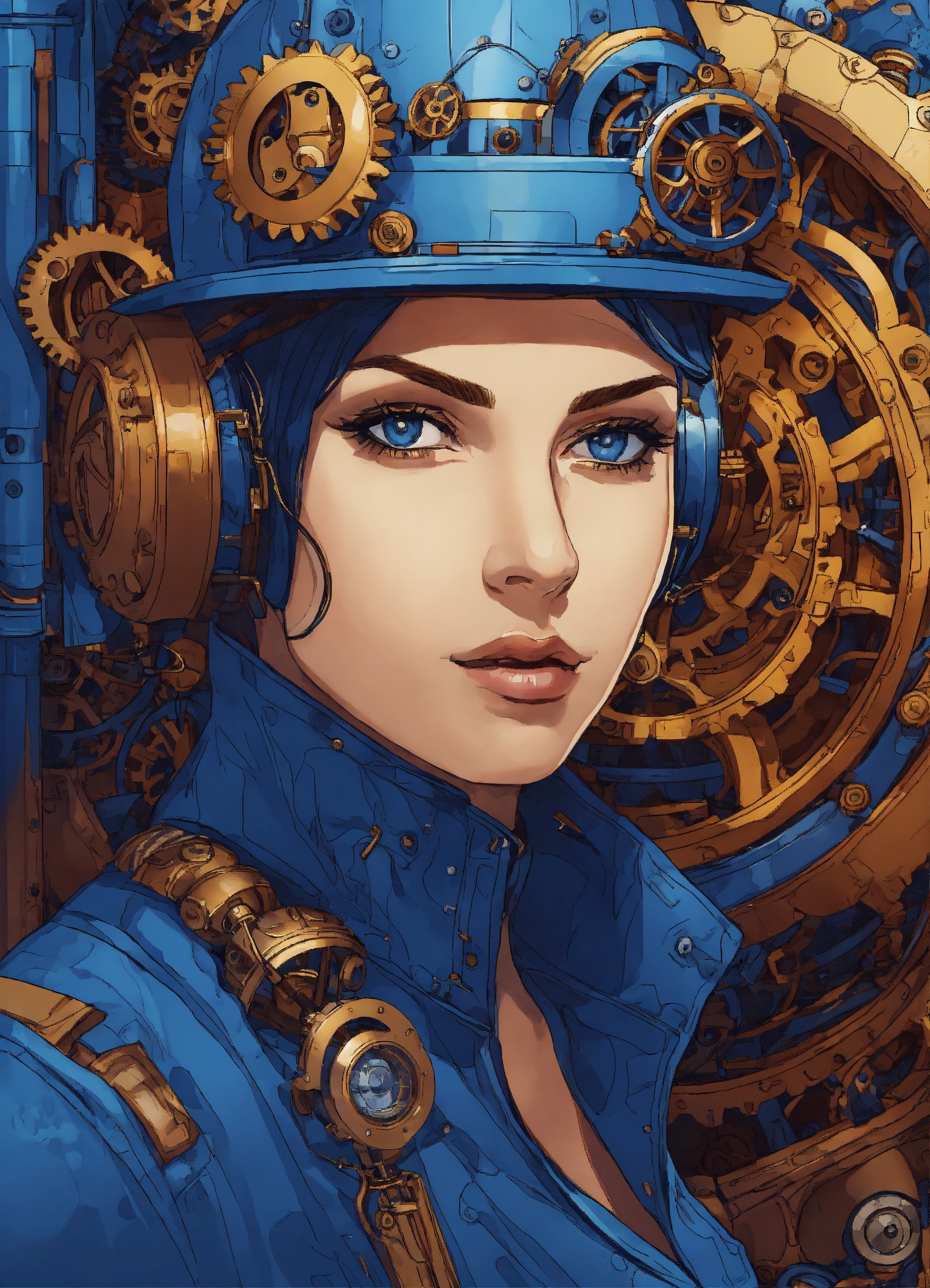 Lexica - Portrait of a mant steampunk, indigo blue, colorful ...