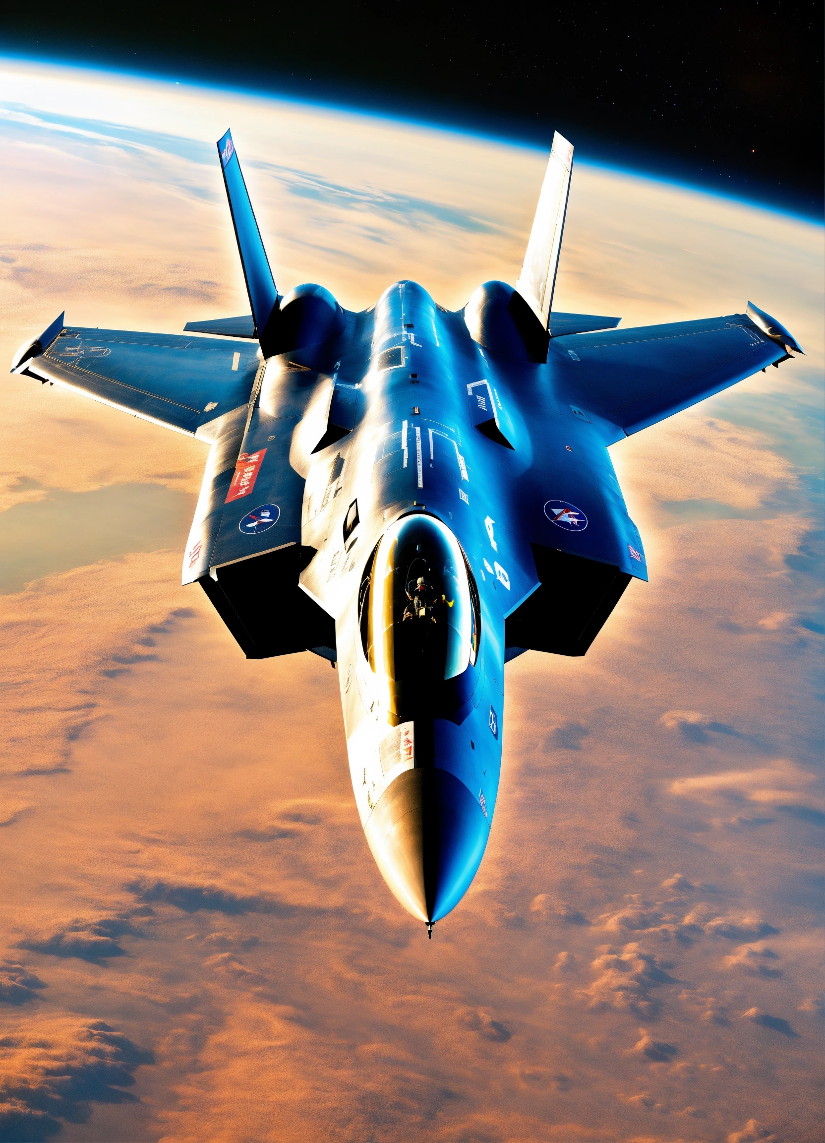 Lexica - An high tech f35 jet flying through space