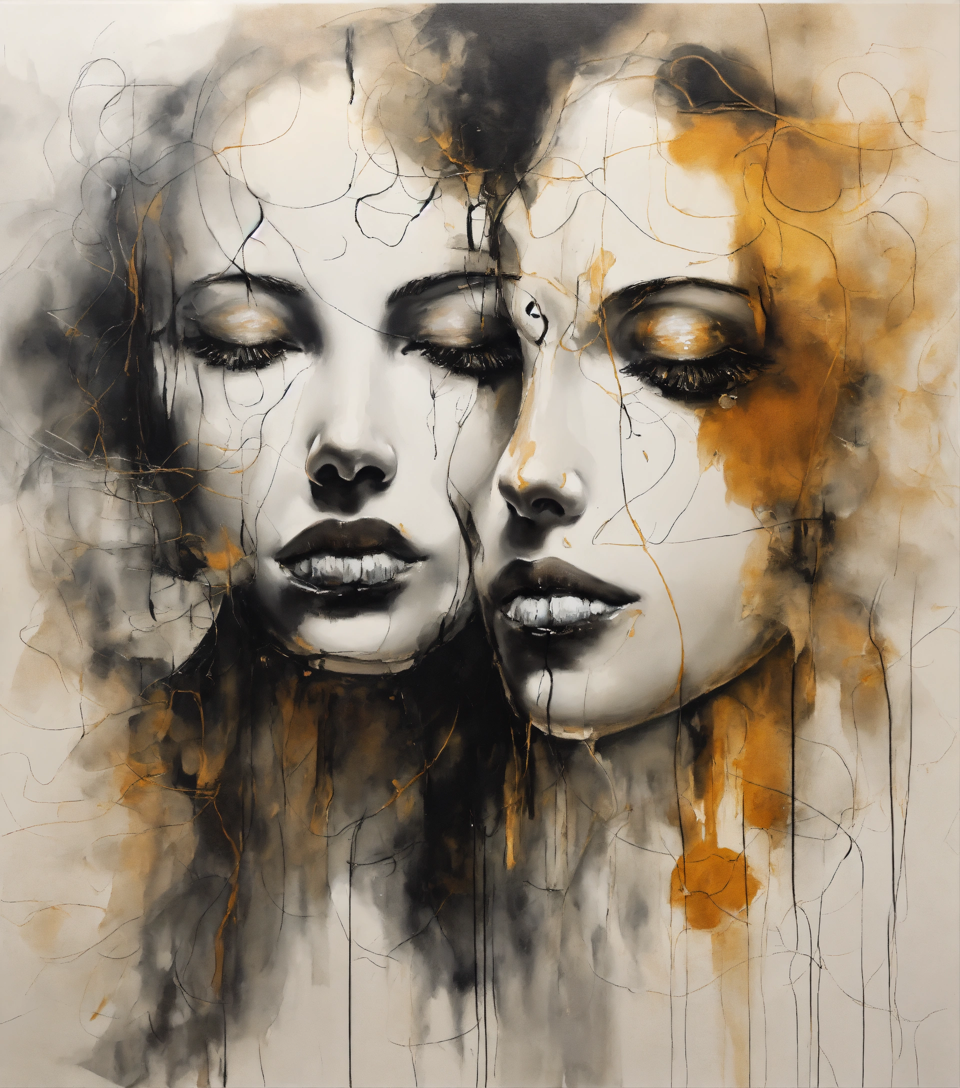 Lexica - Abstract realistic painting made with a fine black line that ...