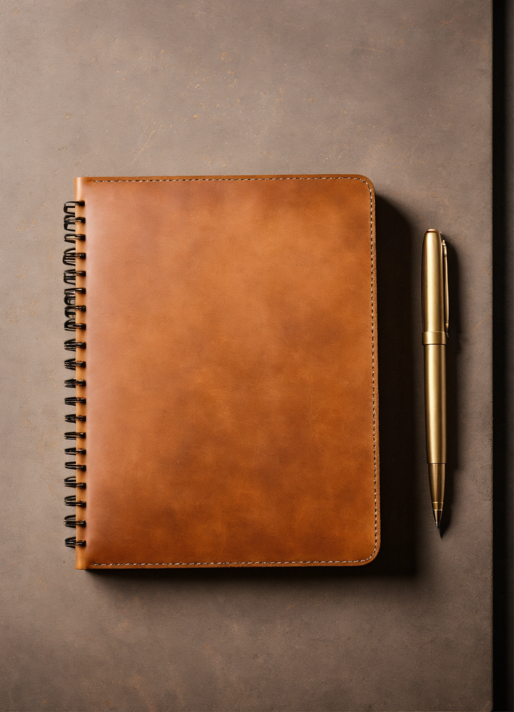 Lexica - Leather notebook with pen lying on a white table, top view ...