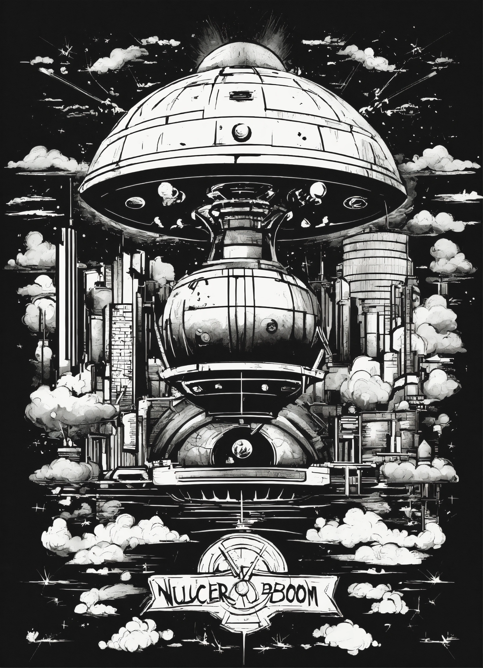 Lexica - Nuclear bomb, black and white, white background, no background ...