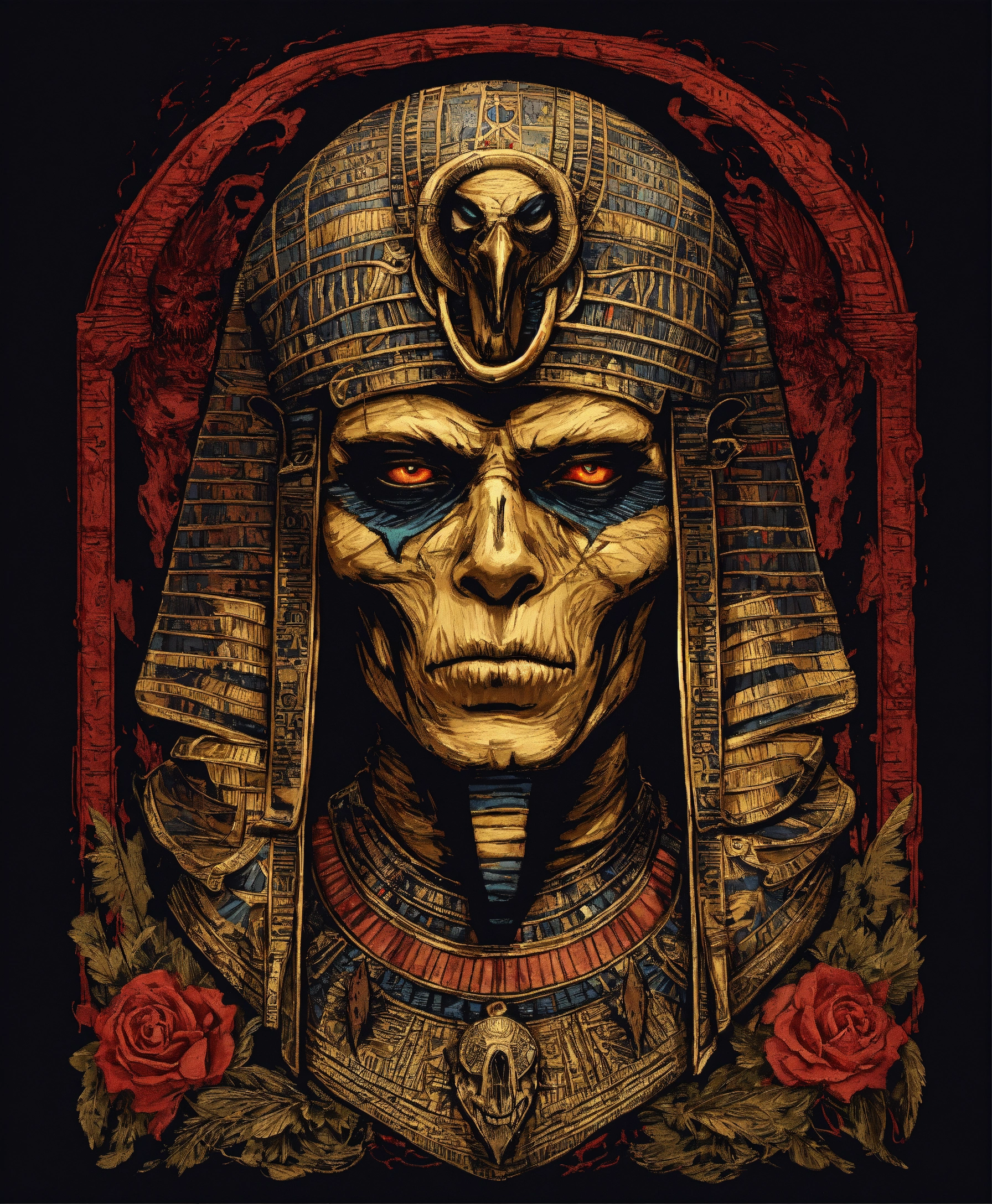 Lexica - Satanic symbols, angry zombie egyptian mummy face, crow ...