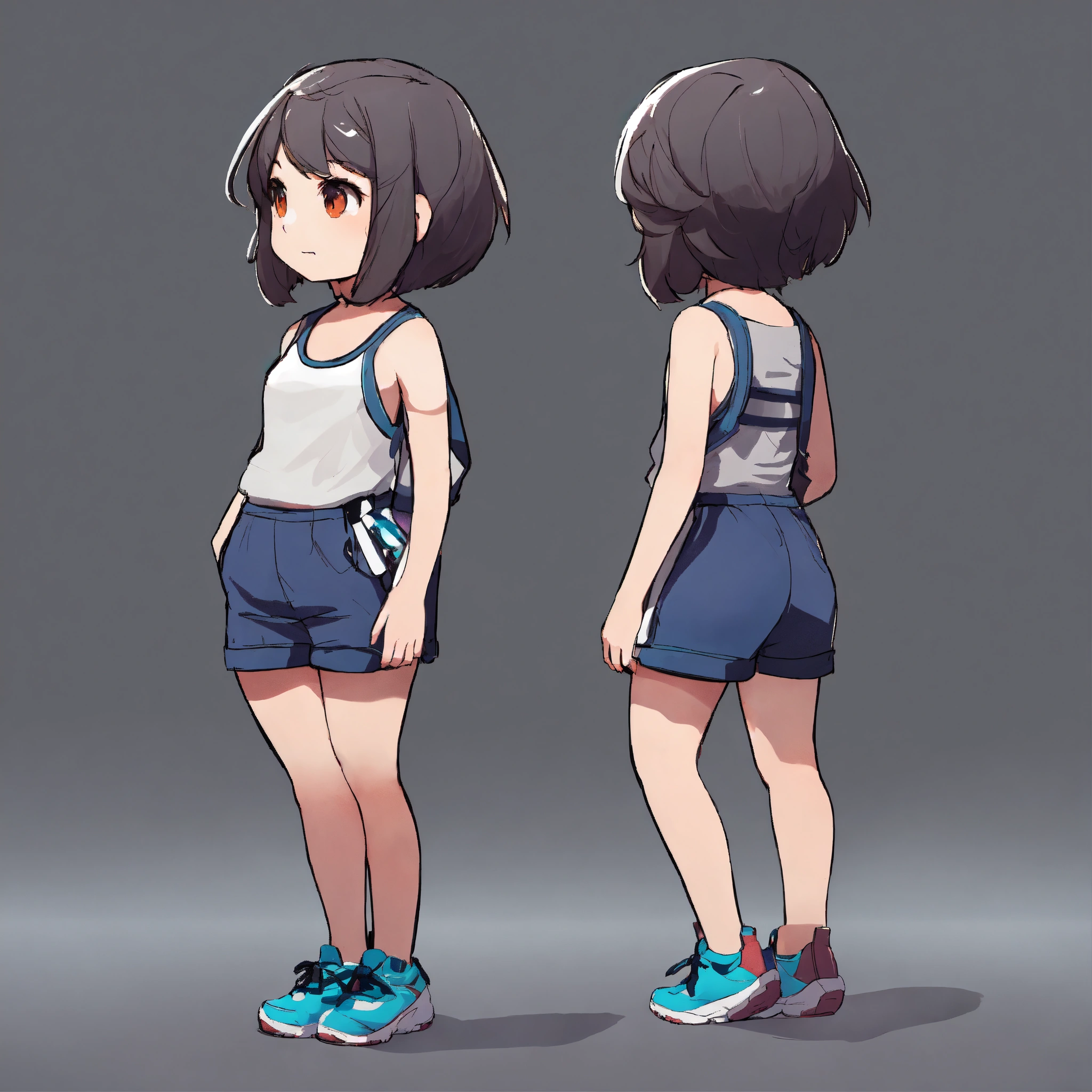 Lexica - Game assets, concept art, girl, short hair, tank top, shorts ...